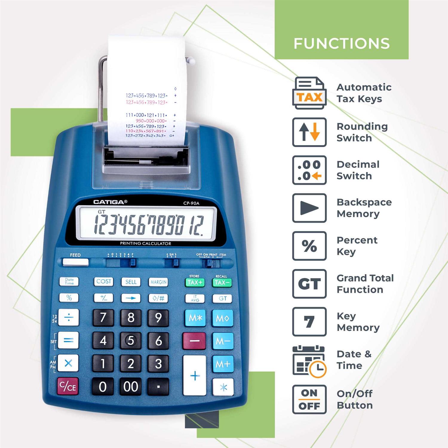 Catiga Electronics Printing Calculator with 12 Digit LCD Display Screen 2.03 Lines/sec - Image 5