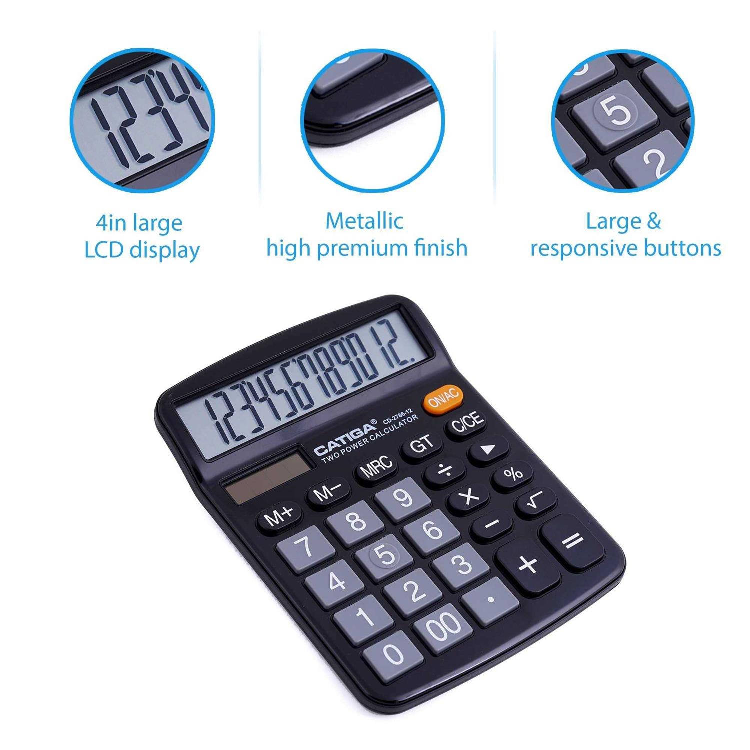 Catiga desktop Calculator 12 digit with Large lcd Display and sensitive button, solar and battery dual power - Image 5