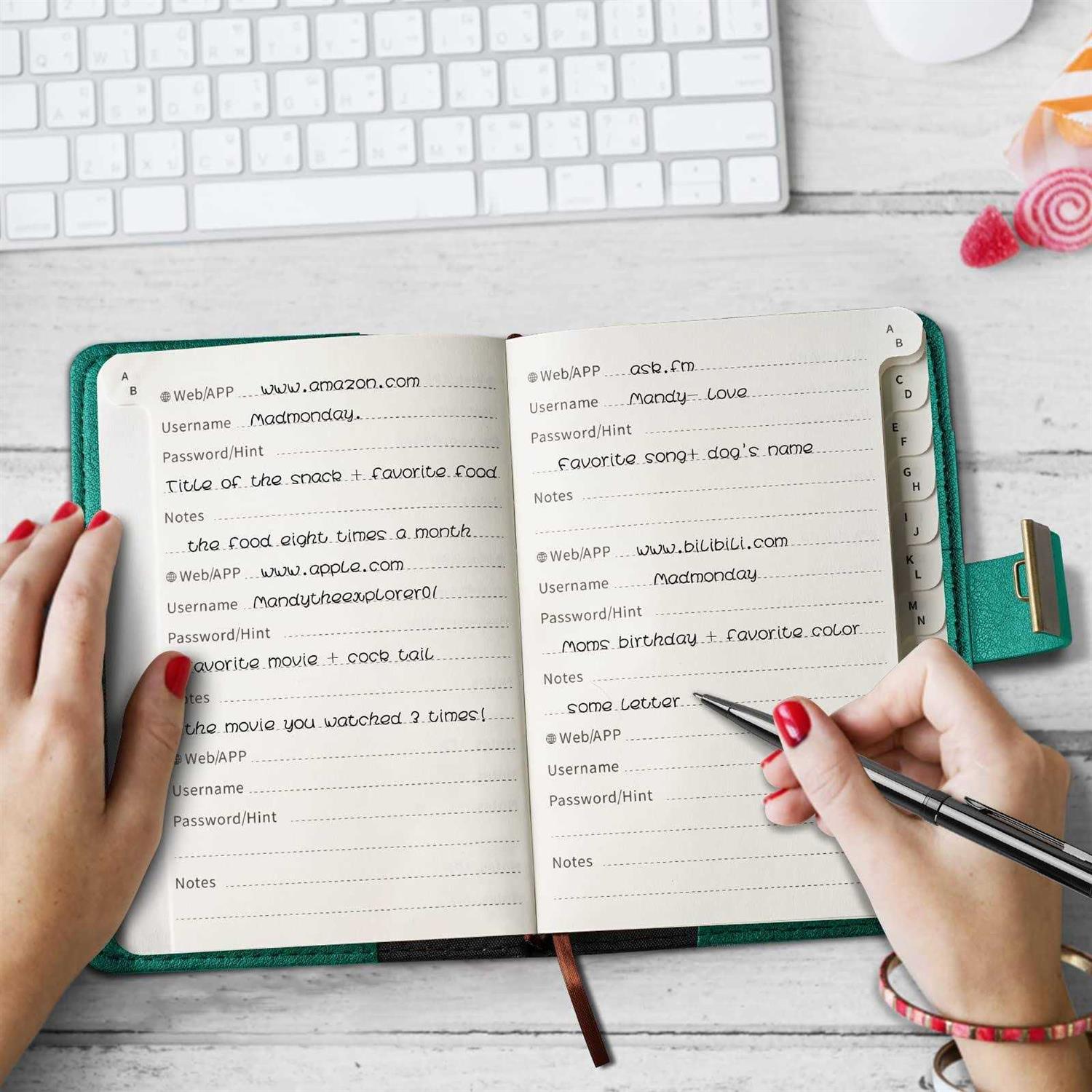 WEMATE Password Book with Lock Password Book with Alphabetical Tabs 600+ Password Spaces - Image 3