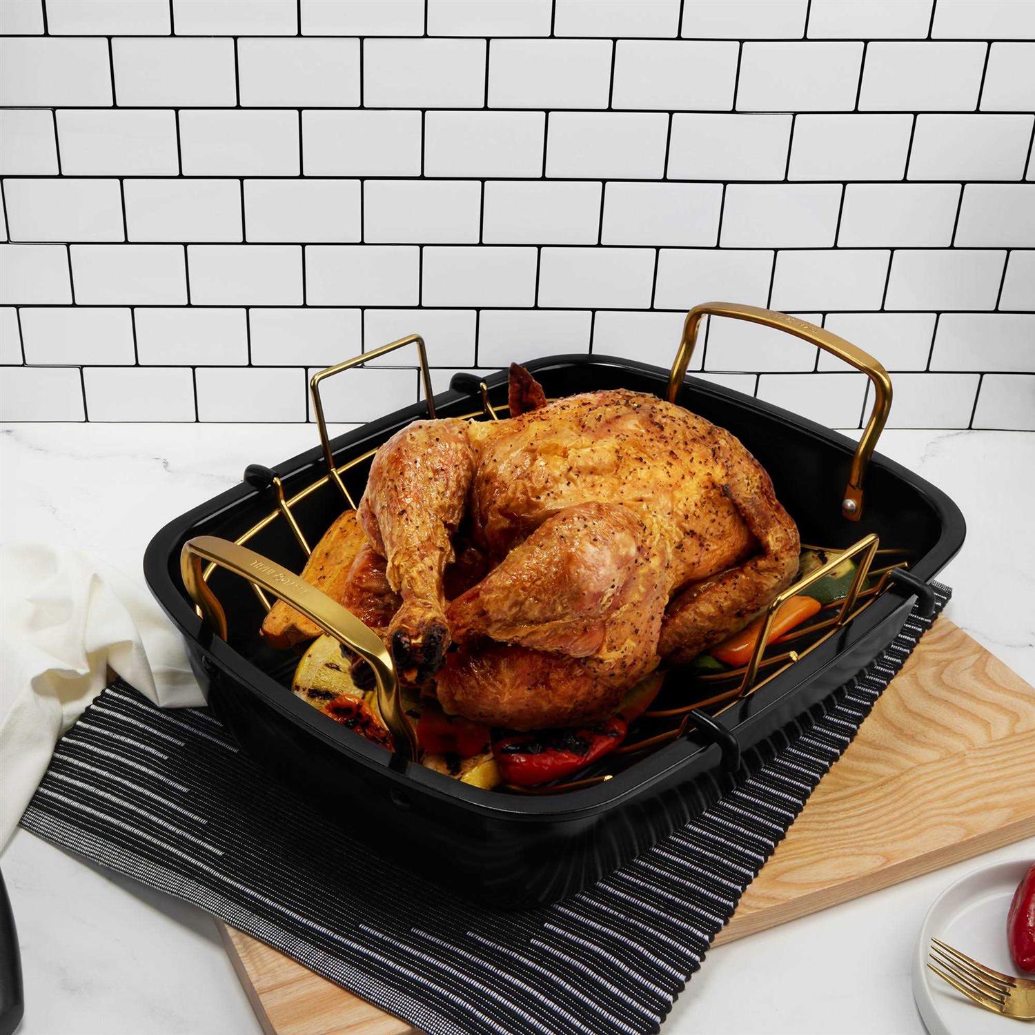 Thyme & Table Carbon Steel Roasting Pan with Removable Rack - Image 4