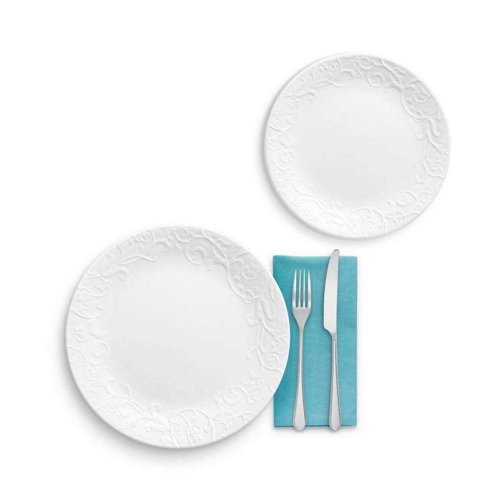 Corelle 18-Piece Embossed Bella Faenza Vitrelle Dinnerware Set - Image 4