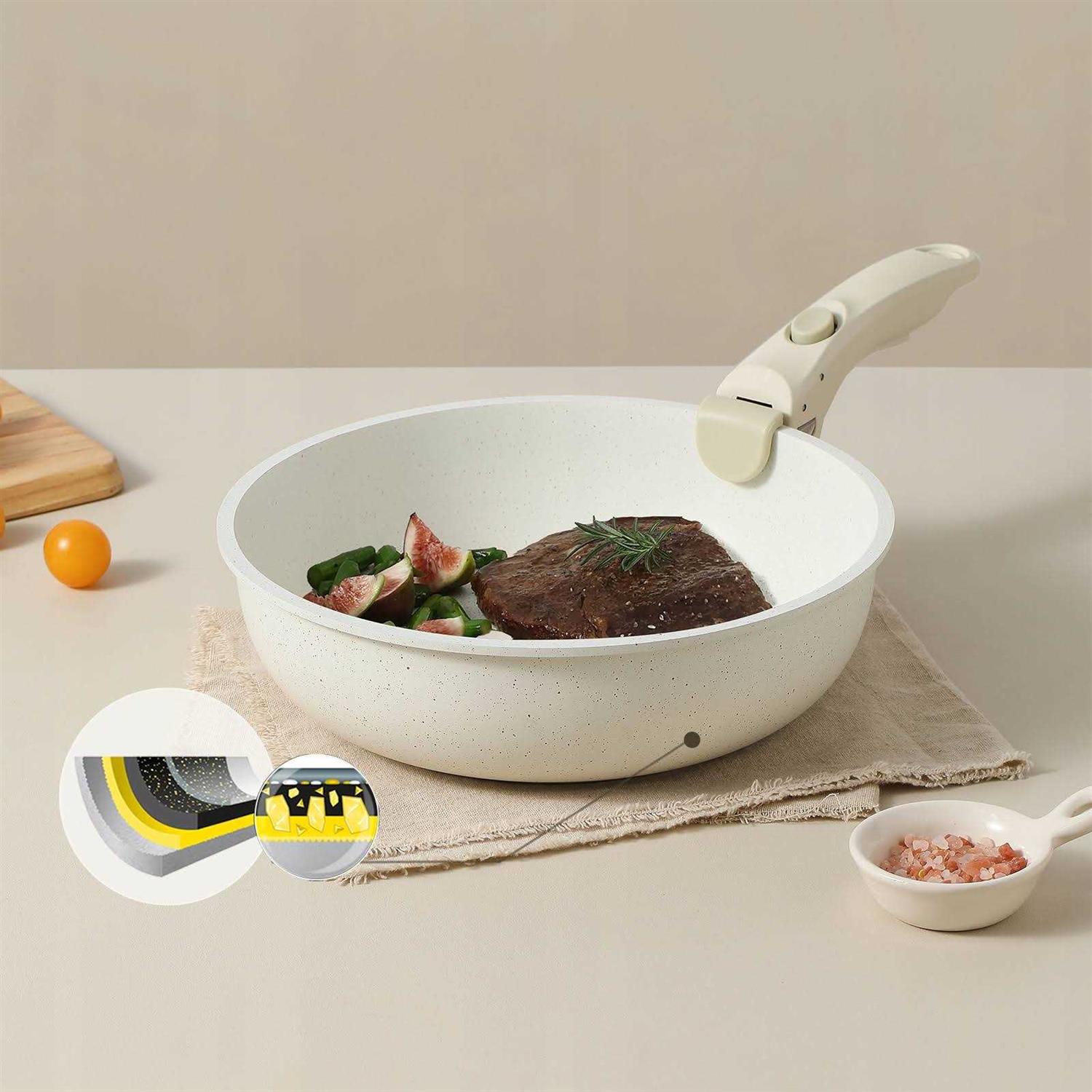 Carote Nonstick Cookware Sets with Detachable Handle, 5 Pcs Granite Non Stick Pots and Pans Set with Removable Handle Cookware - Image 3