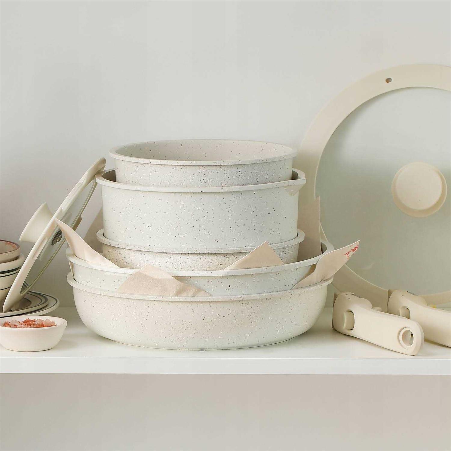 Carote Nonstick Cookware Sets with Detachable Handle, 5 Pcs Granite Non Stick Pots and Pans Set with Removable Handle Cookware - Image 5