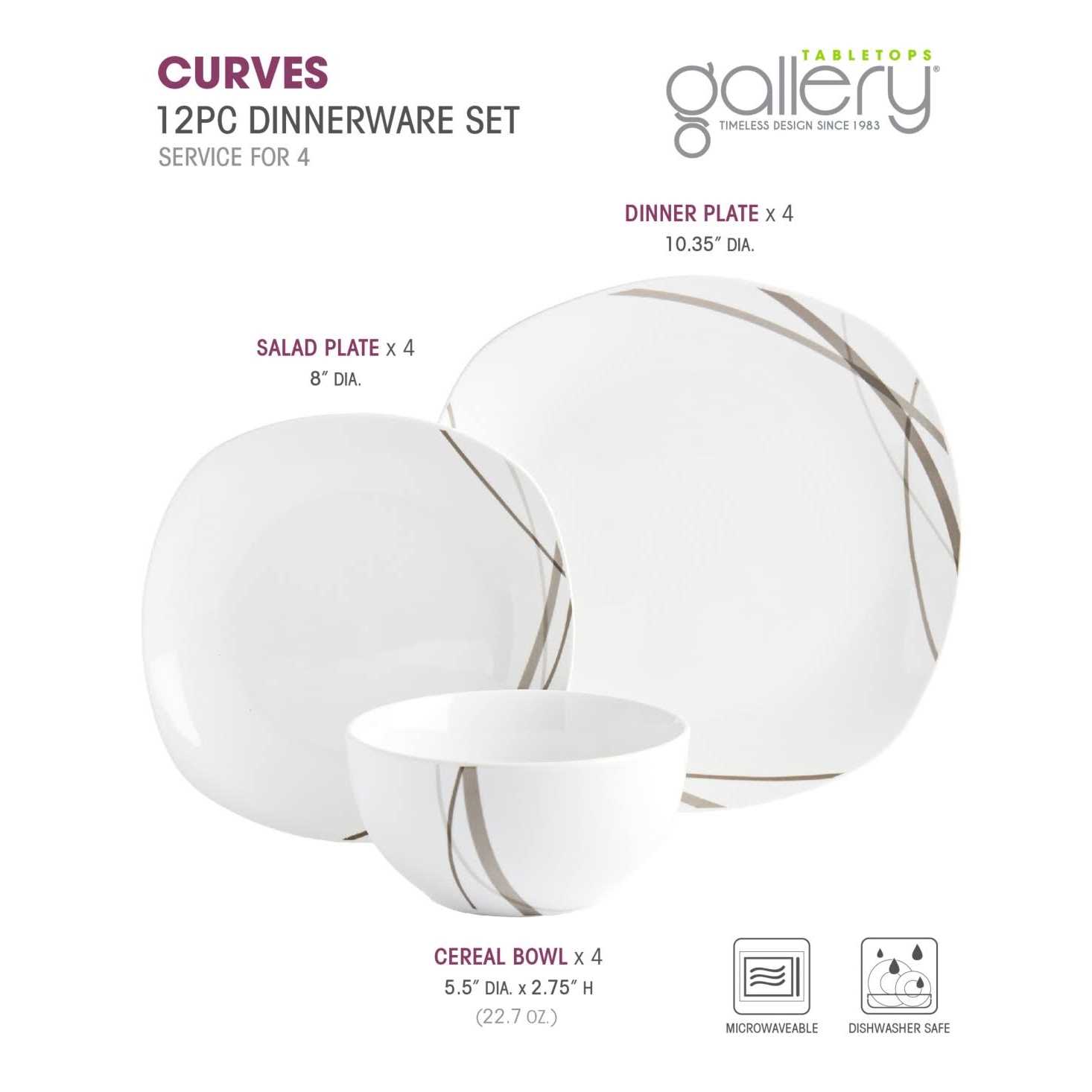 Tabletops Unlimited Curves Square 12-Pc Dinnerware Set - Image 4