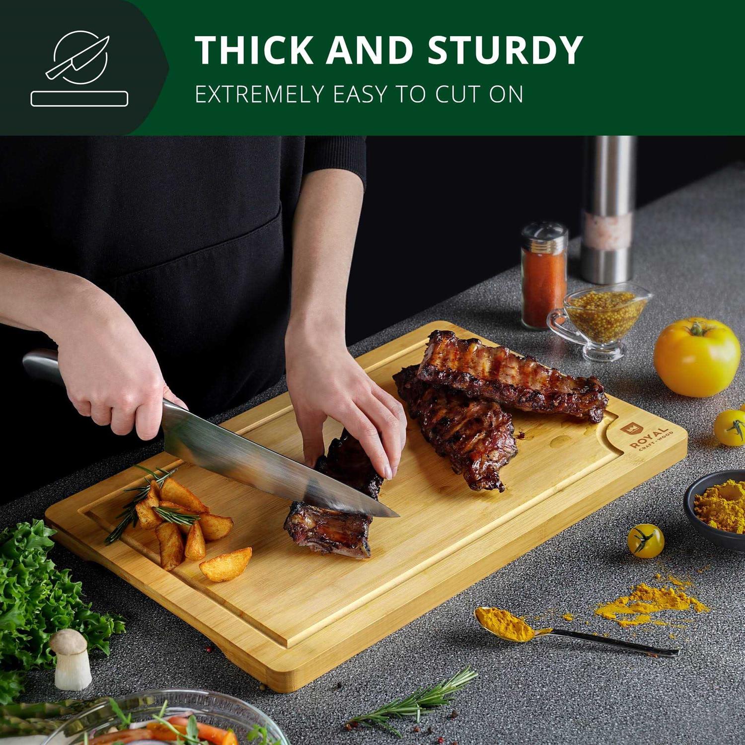 Royal Craft Wood Extra Large Organic Bamboo Cutting Board with Juice Groove - Image 3
