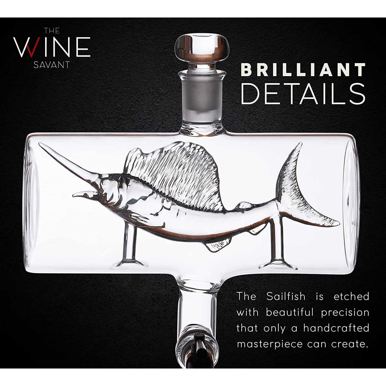 The Wine Savant Swordfish & Sailfish Wine &Whiskey Decanter Dispenser and 4 Liquor Glasses - Image 5