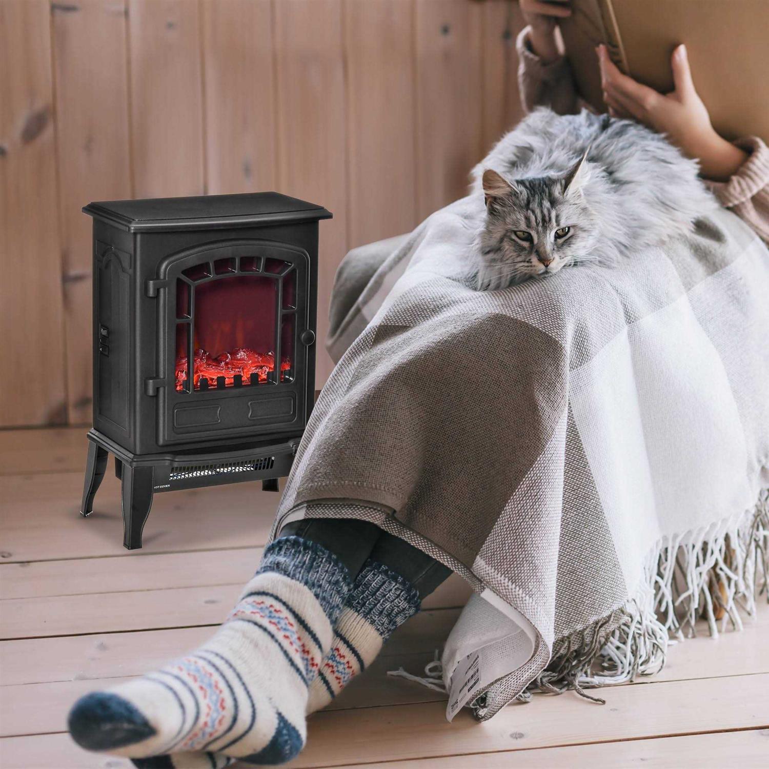 HOMCOM Free standing Electric Fireplace Stove Fireplace Heater with Realistic Flame Effect - Image 5