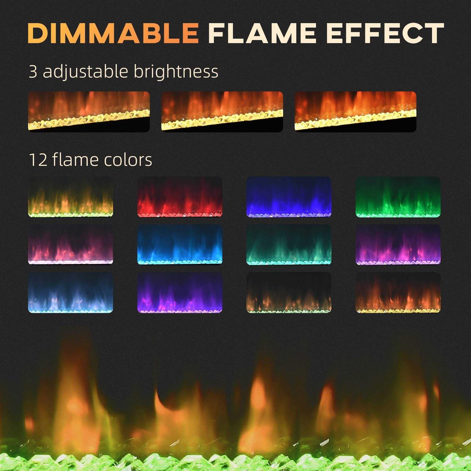 HOMCOM 1500W Recessed and Wall Mounted Electric Fireplace Inserts with Remote, Adjustable Flame Color and Brightness - Image 5