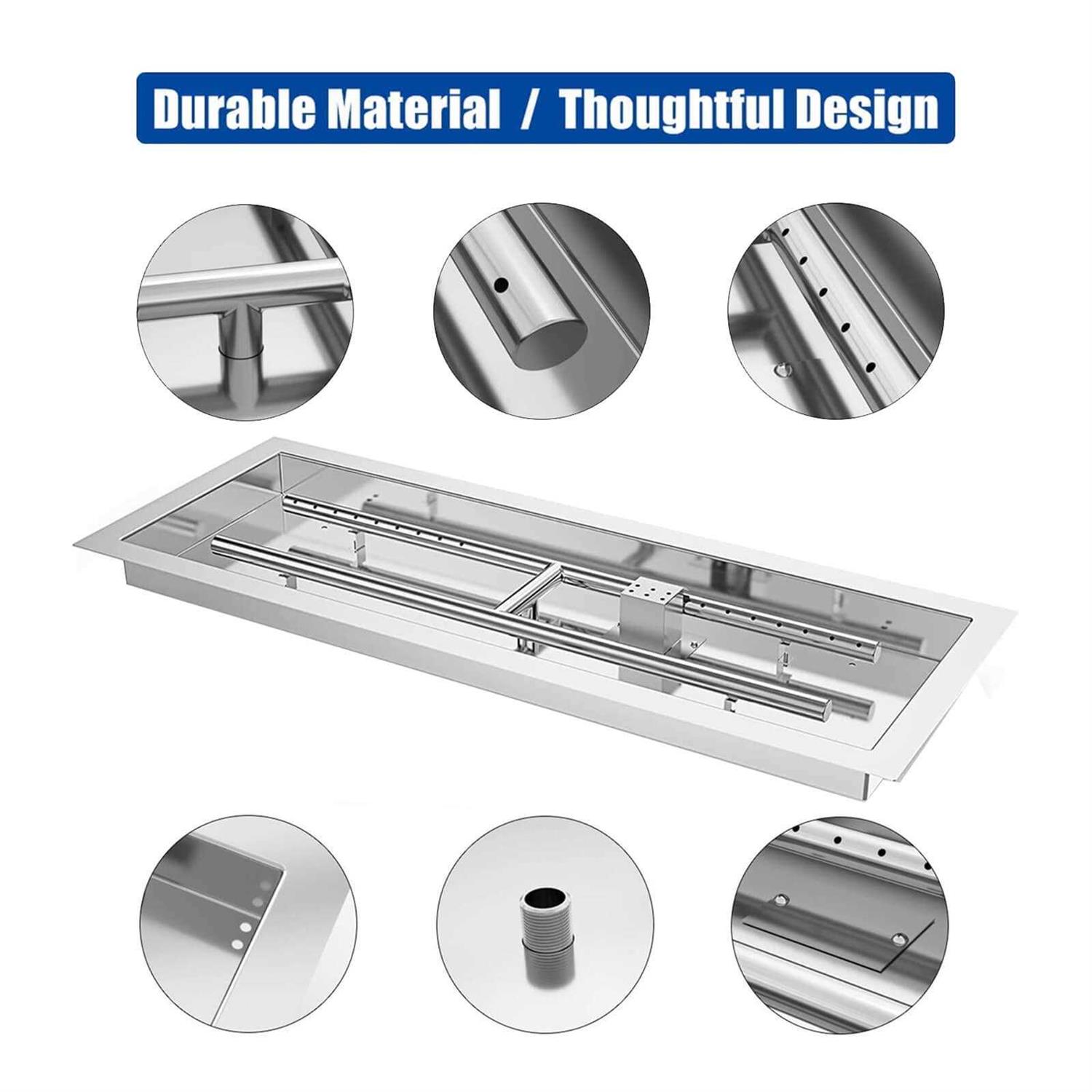 GRISUN Drop-in Fire Pit Kit H-Shape Burner with Pan - Image 3