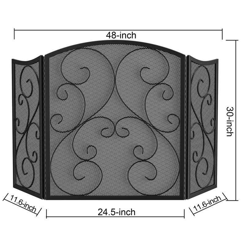 Fire Beauty Fireplace Screen 3 Panel Wrought Iron Black Metal 48 x30 Spark Guard Cover - Image 3
