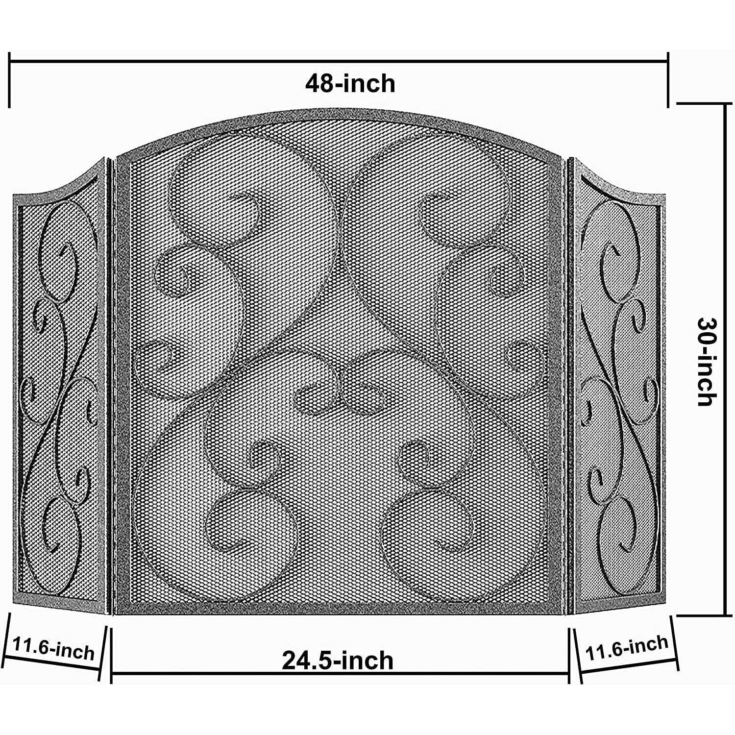 Fire Beauty Fireplace Screen 3 Panel Wrought Iron Black Metal 48 x30 Spark Guard Cover - Image 5