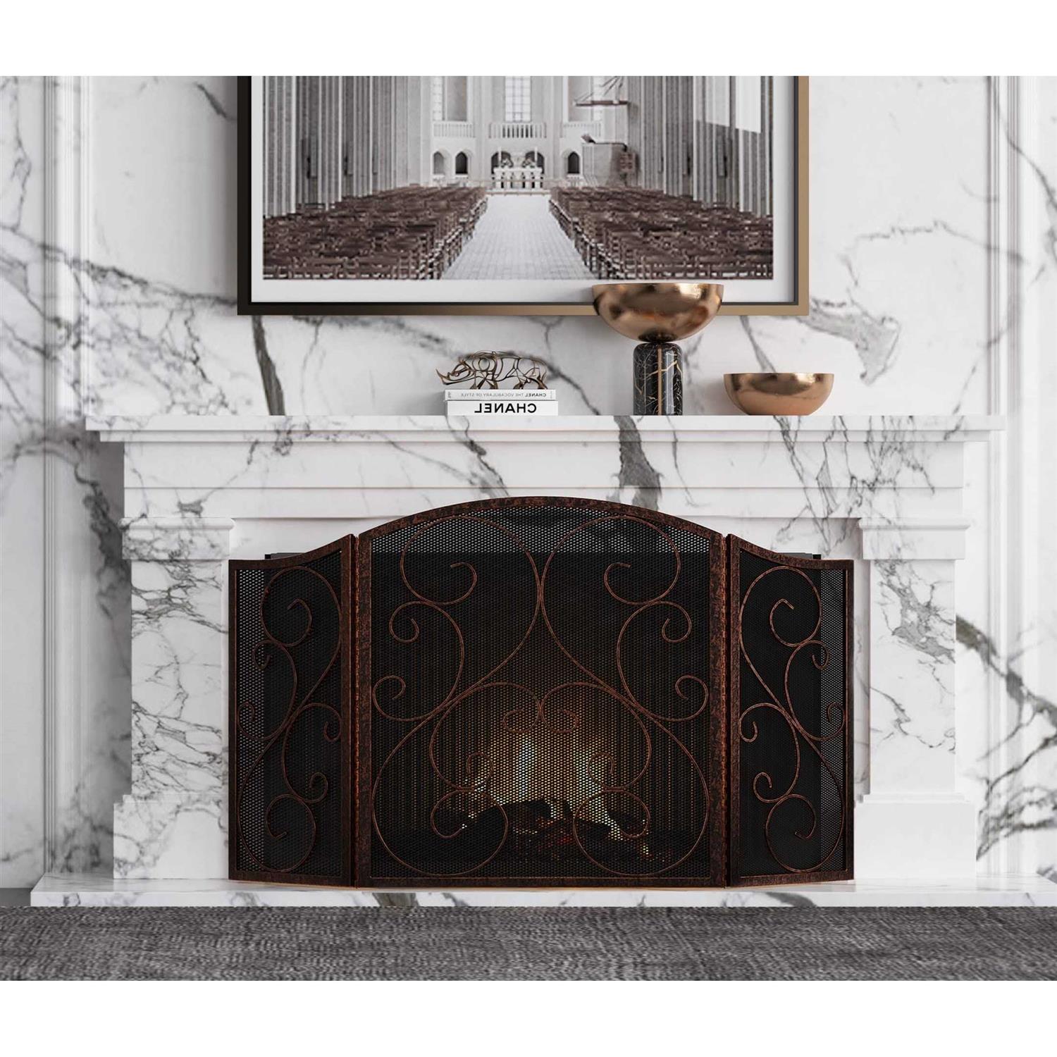 Fire Beauty Fireplace Screen 3 Panel Wrought Iron Black Metal 48 x30 Spark Guard Cover - Image 5