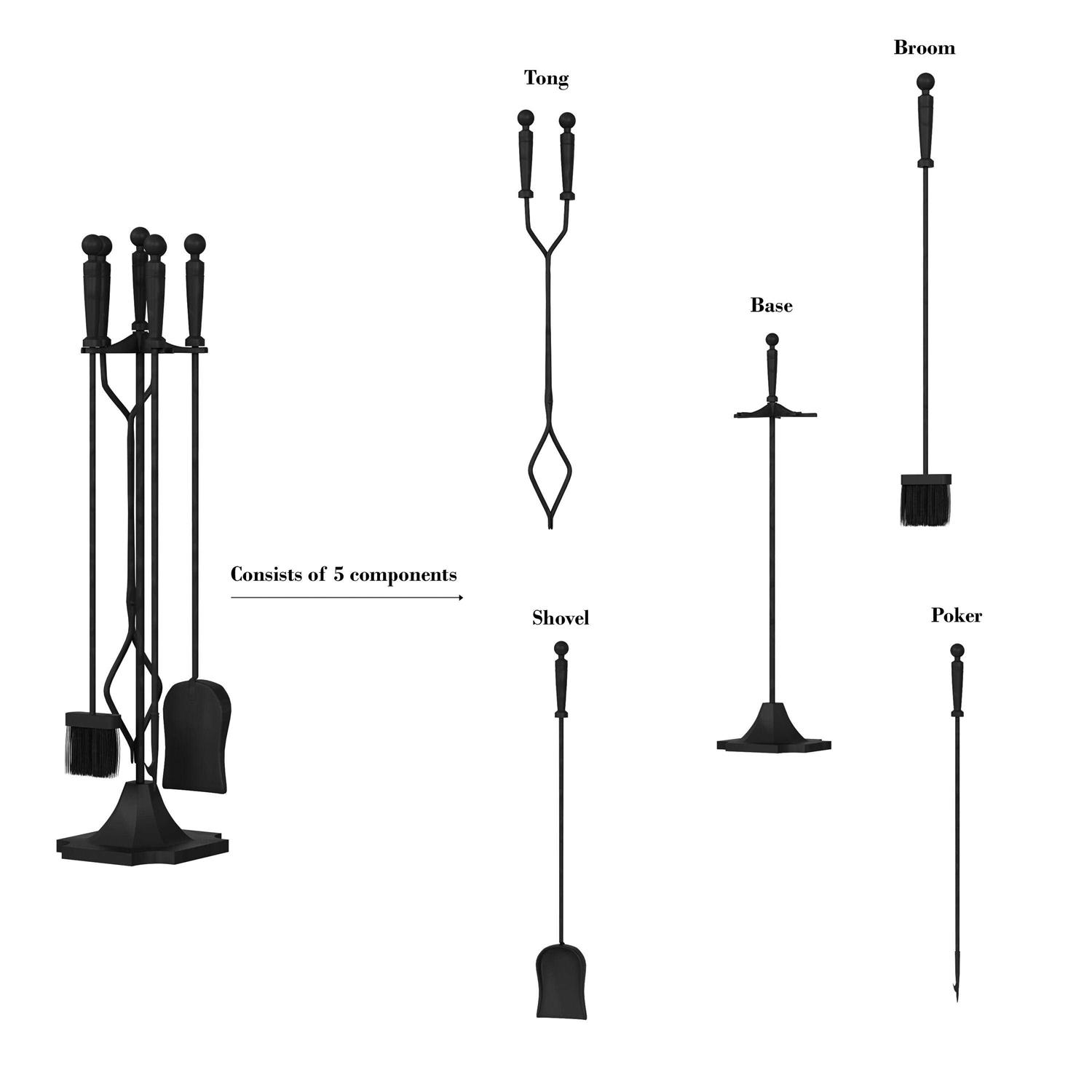 Lavish Home 5-Piece Fireplace Tools Set - Image 5