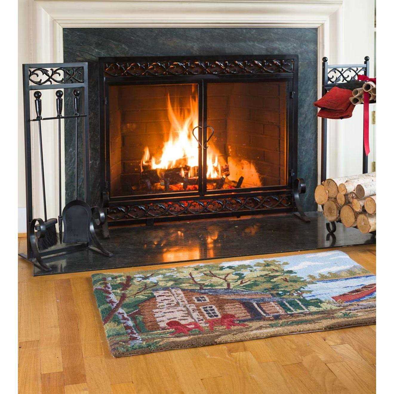 Plow & Hearth Small Cast Iron Scrollwork Fireplace Fire Screen with Doors - Image 3