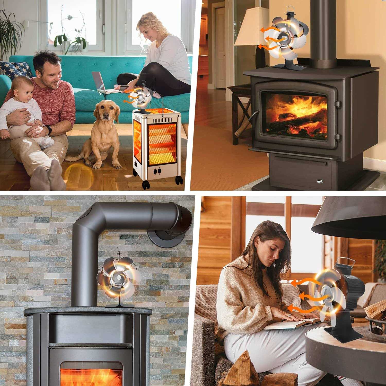Holldoor 6 Blade Wood Stove Fan Heat Powered Non Electric Fireplace Fan with Stove Top Thermal Fan Thermometer for Wood Burning Stove/Fireplace - Image 4