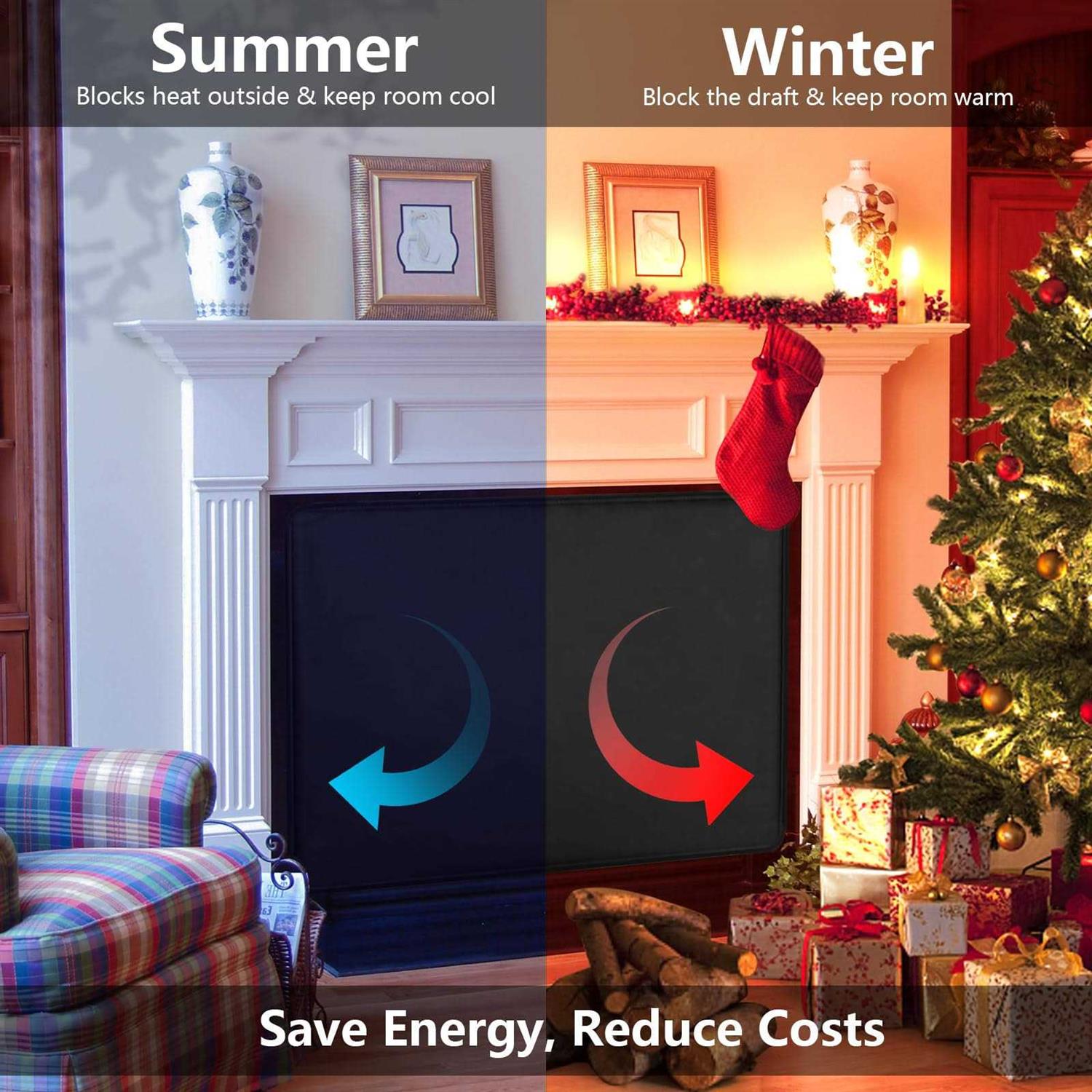 Magnetic Fireplace Cover for Inside Fireplace Stops Heat Loss Fireplace Blanket Draft Stopper for Winter & Summer - Image 5