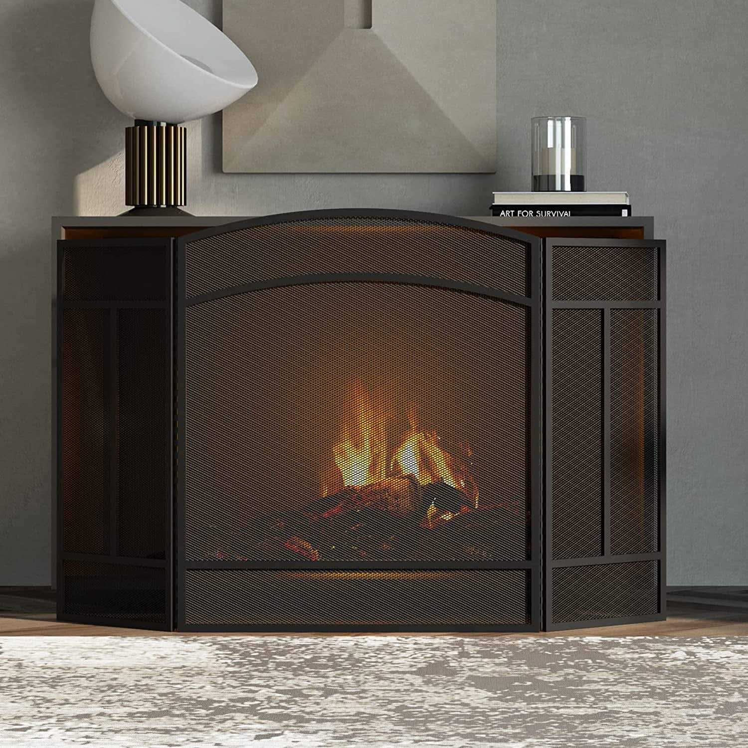 Fire Beauty Fireplace Screen 3 Panel Wrought Iron 48 x 29 Spark Guard Cover - Image 3