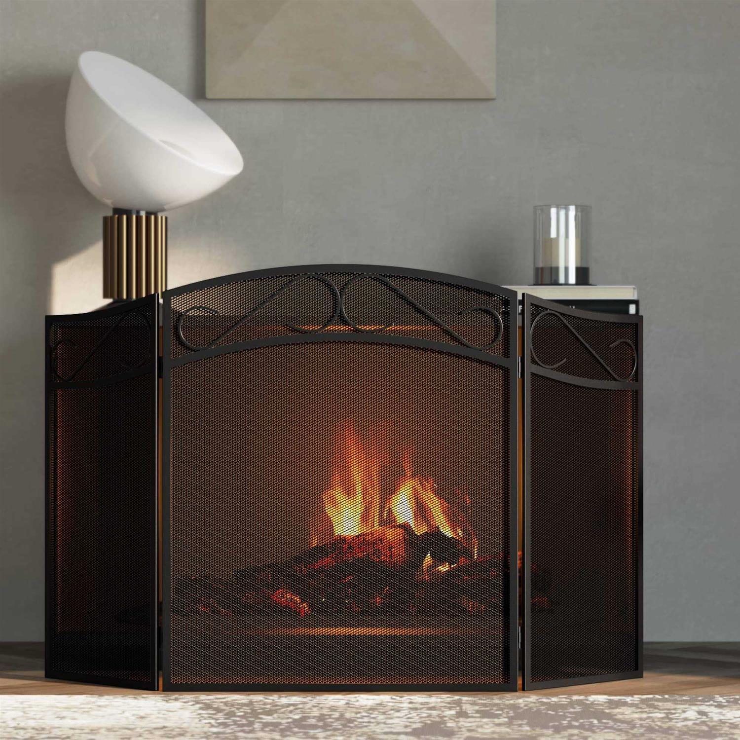 Fire Beauty Fireplace Screen 3 Panel Wrought Iron 48 x 29 Spark Guard Cover - Image 3