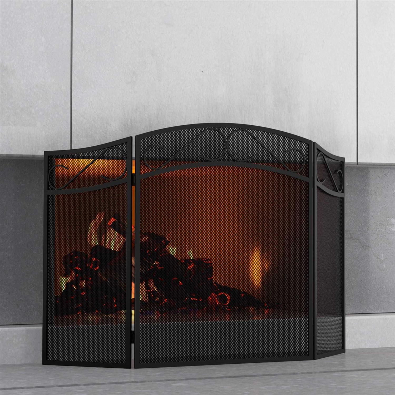 Fire Beauty Fireplace Screen 3 Panel Wrought Iron 48 x 29 Spark Guard Cover - Image 4