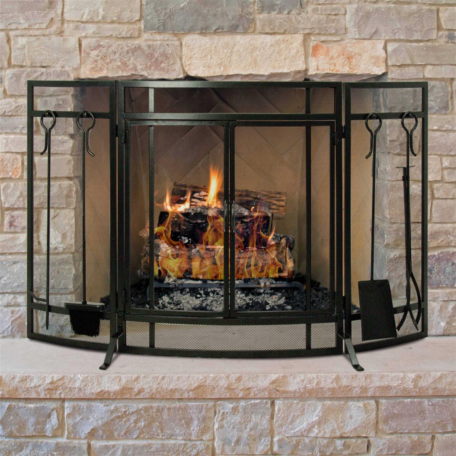 Pleasant Hearth Curved Fireplace Screen with Tools - Image 5