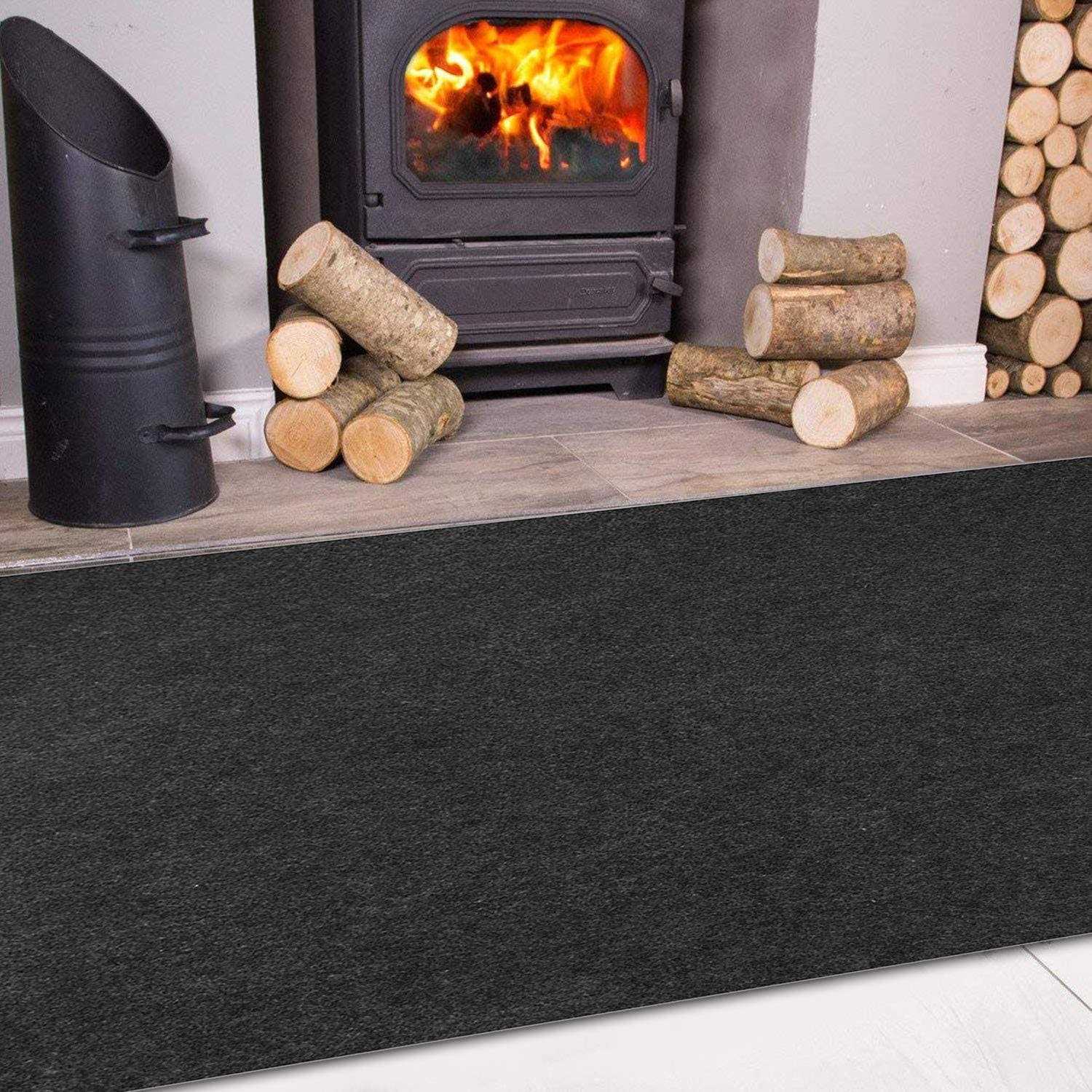 Fireplace Rug Fire Resistant Rectangular Fireproof Hearth Pads Polyester Trim Non Slip Wood Stove Mat - Image 3