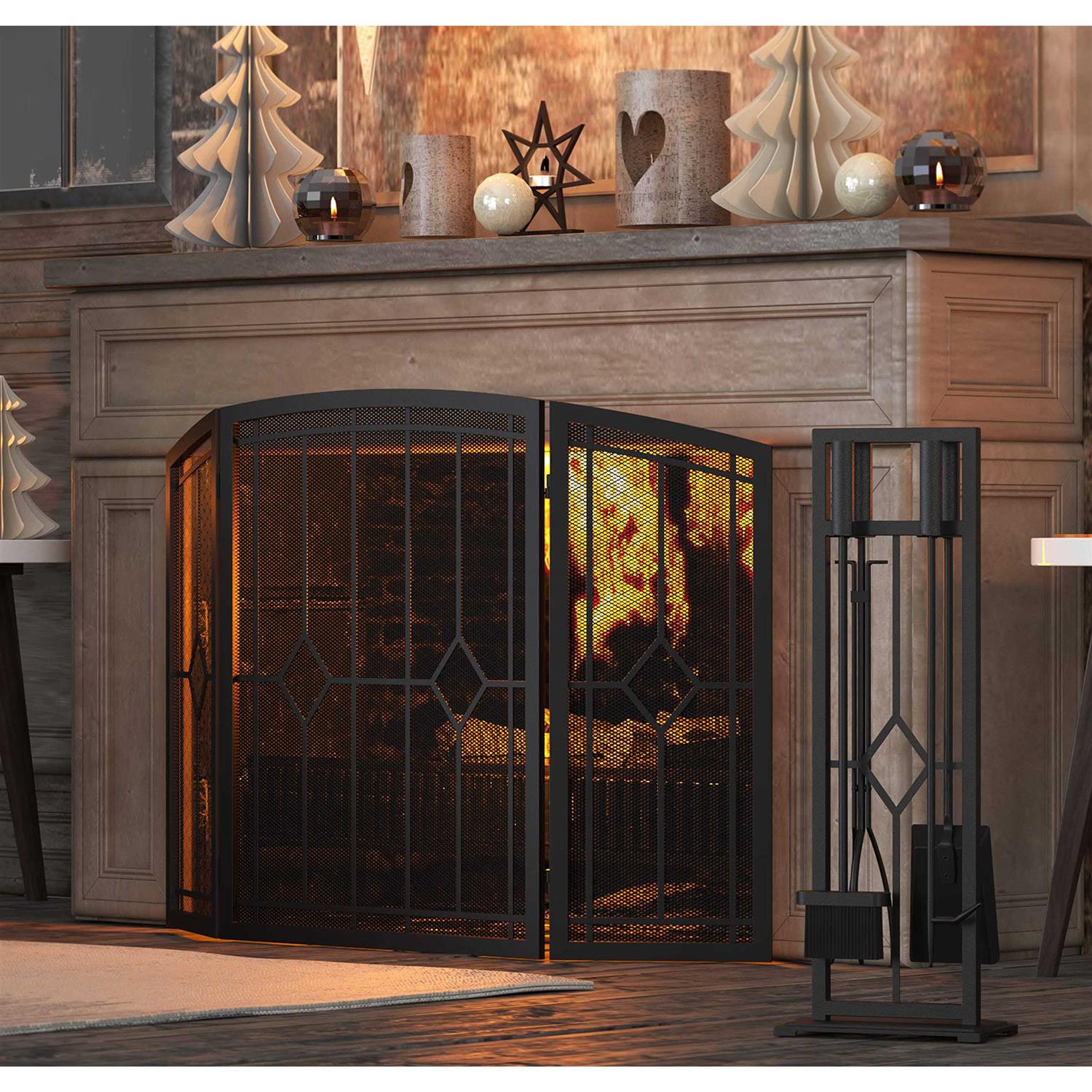 Fire Beauty 5 Pieces Fireplace Tools Set Wrought Iron Fire Place Pit Poker Holder - Image 3