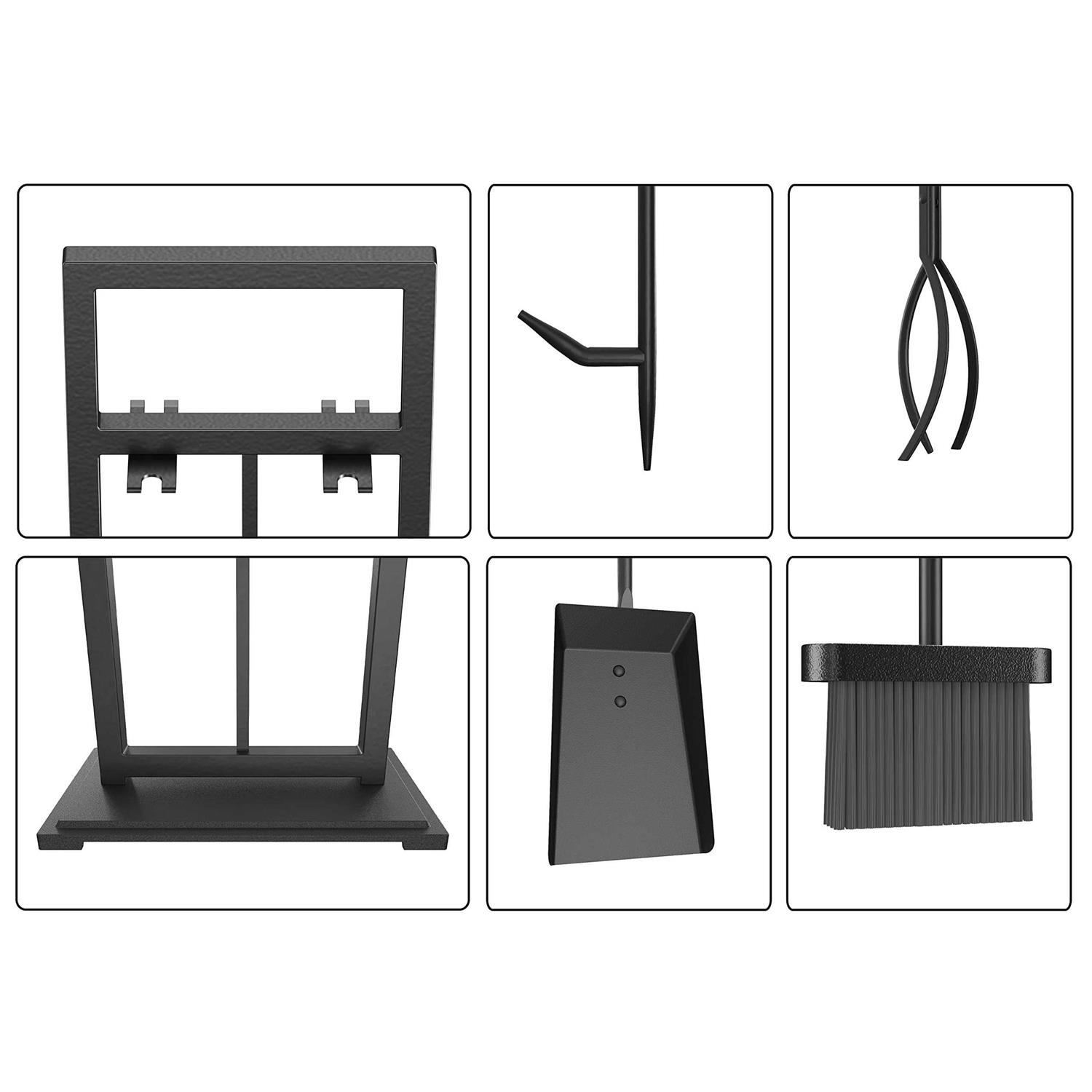Fire Beauty 5 Pieces Fireplace Tools Set Wrought Iron Fire Place Pit Poker Holder - Image 4
