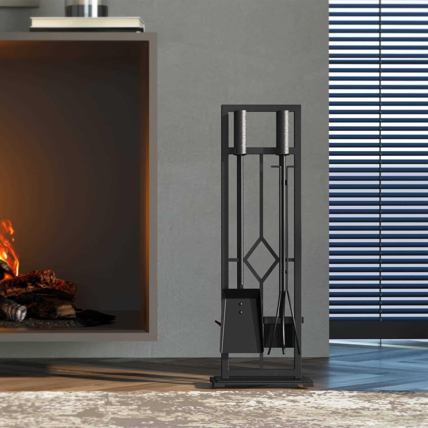 Fire Beauty 5 Pieces Fireplace Tools Set Wrought Iron Fire Place Pit Poker Holder - Image 5