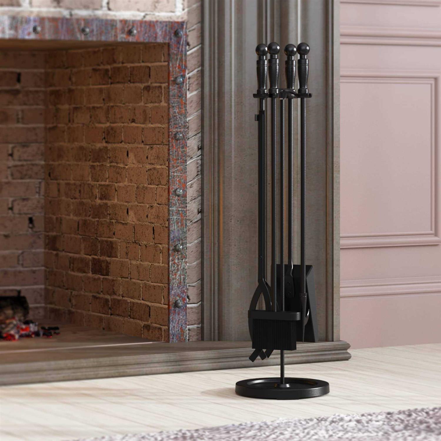 Fire Beauty 5 Pieces Fireplace Tools Set Wrought Iron Fire Place Pit Poker Holder - Image 3