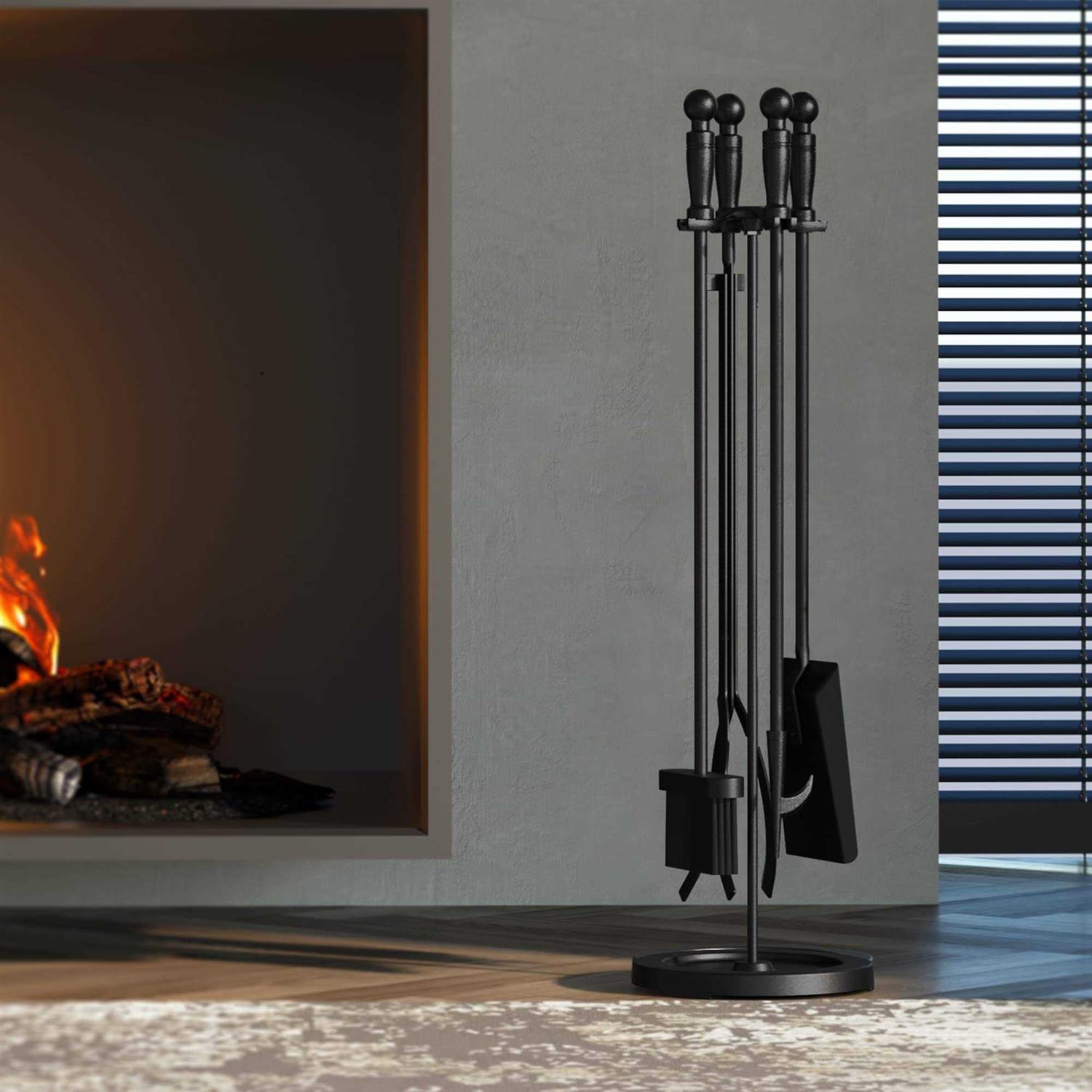 Fire Beauty 5 Pieces Fireplace Tools Set Wrought Iron Fire Place Pit Poker Holder - Image 4