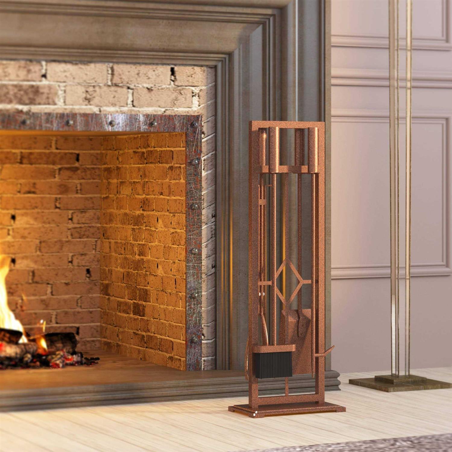 Fire Beauty 5 Pieces Fireplace Tools Set Wrought Iron Fire Place Pit Poker Holder - Image 3