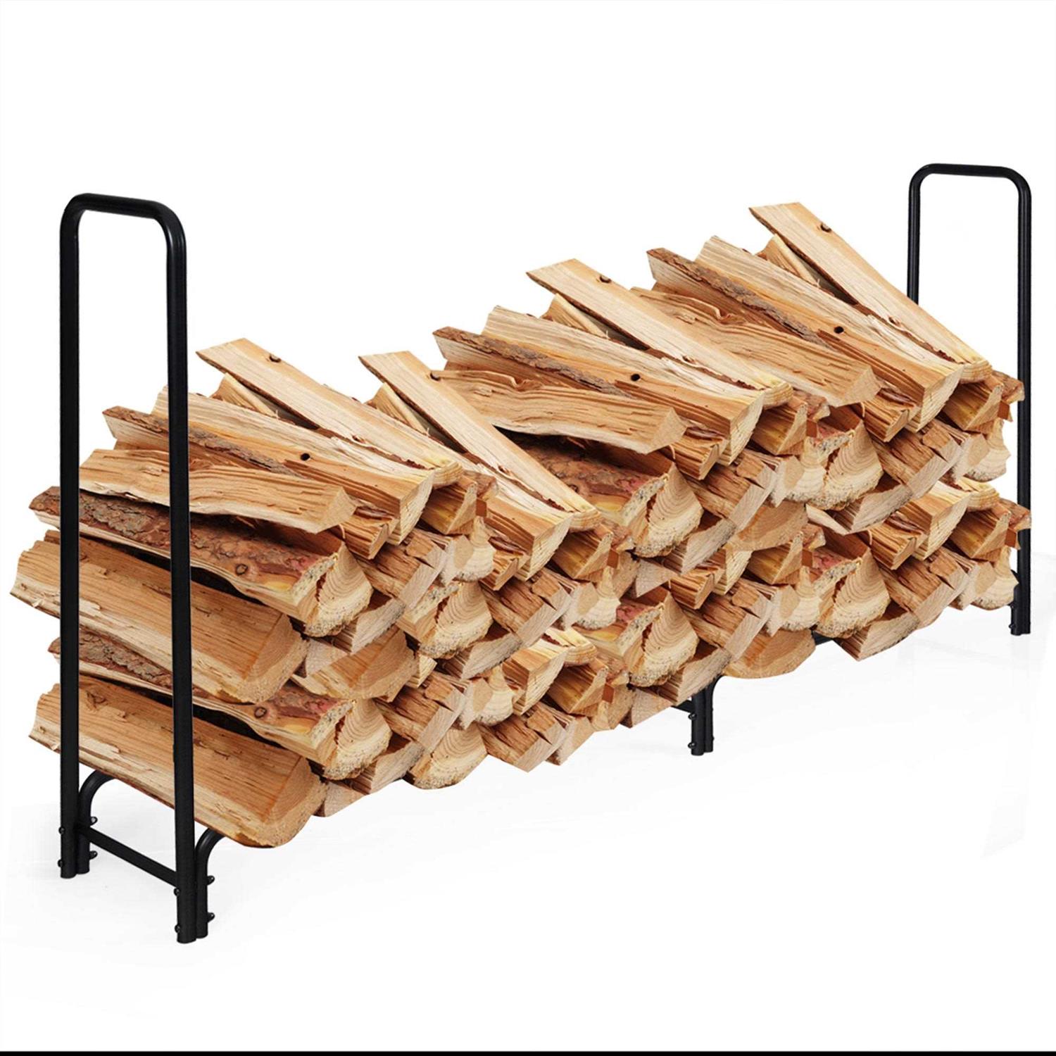 Gymax 8 Feet Outdoor Steel Firewood Log Rack Wood Storage Holder for Fireplace - Image 3