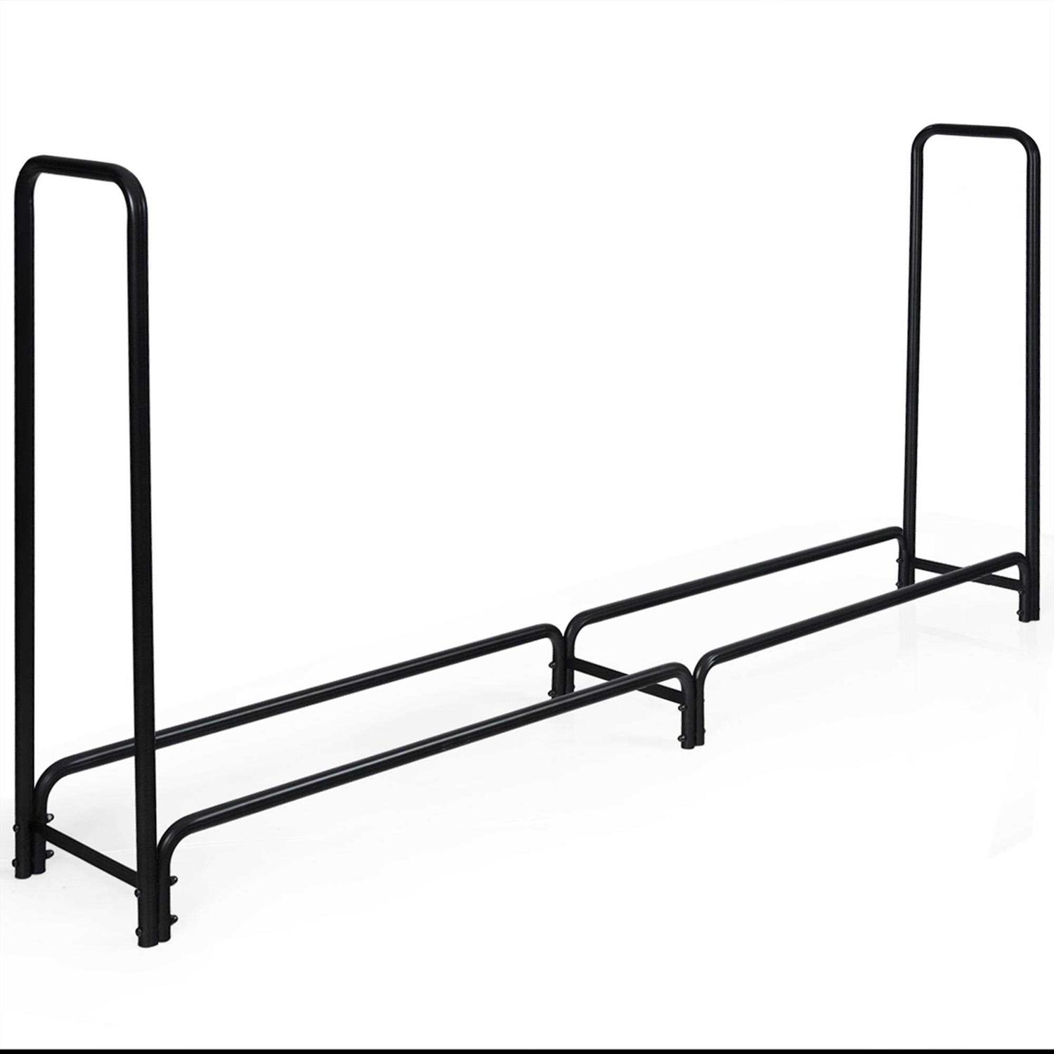 Gymax 8 Feet Outdoor Steel Firewood Log Rack Wood Storage Holder for Fireplace - Image 4