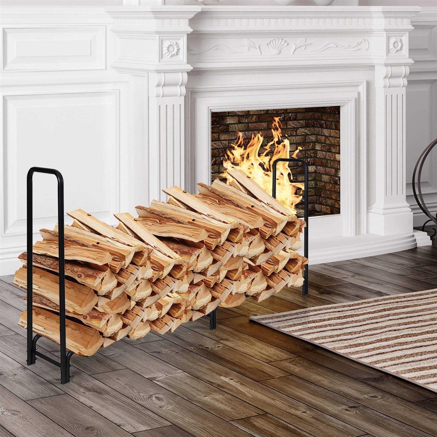 Gymax 8 Feet Outdoor Steel Firewood Log Rack Wood Storage Holder for Fireplace - Image 5