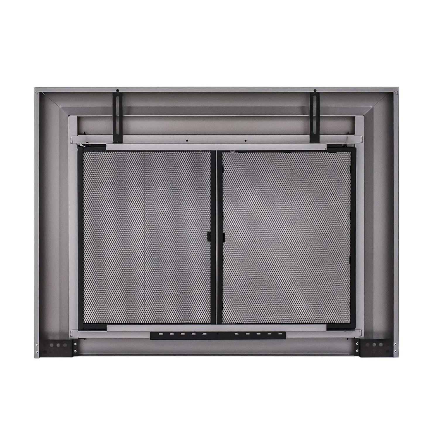 Pleasant Hearth Clairmont Small Skyline Nickel Glass Fireplace Doors - Image 4