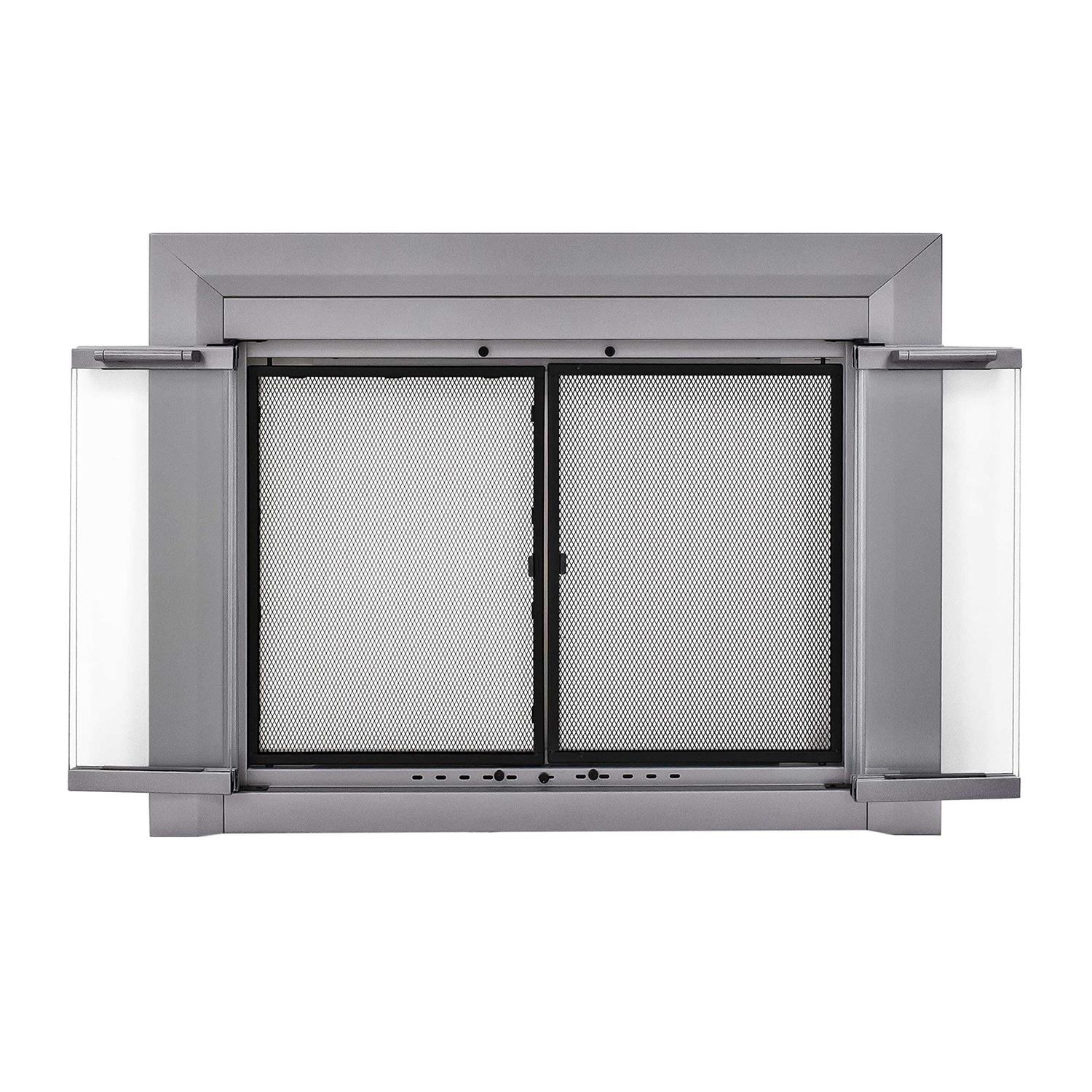 Pleasant Hearth Clairmont Small Skyline Nickel Glass Fireplace Doors - Image 5