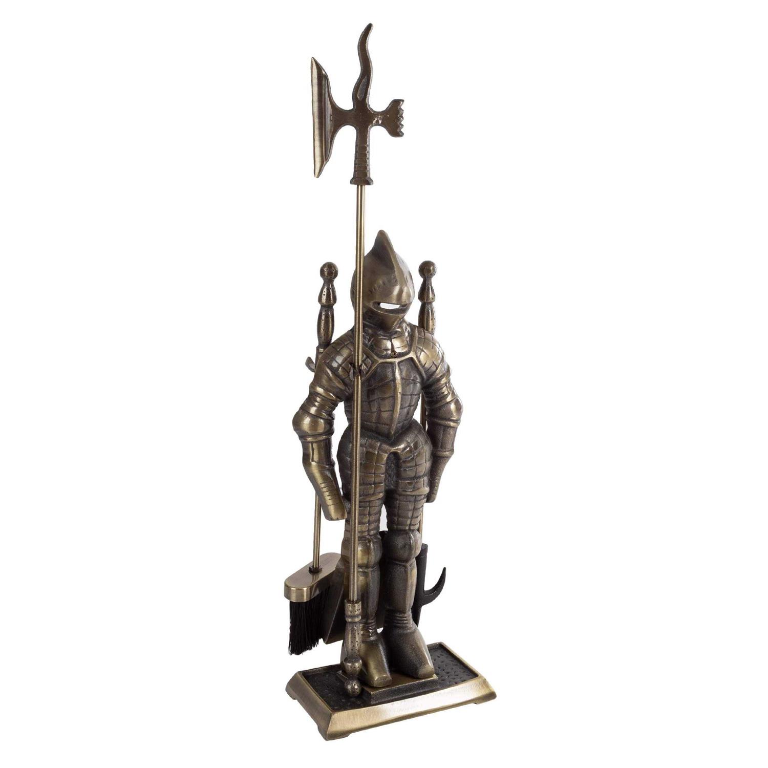 Lavish Home 3-piece Fireplace Set-Medieval Knight Cast Iron Statue Holds Heavy D - Image 4