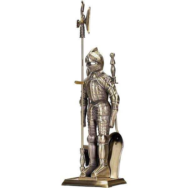 Lavish Home 3-piece Fireplace Set-Medieval Knight Cast Iron Statue Holds Heavy D - Image 5