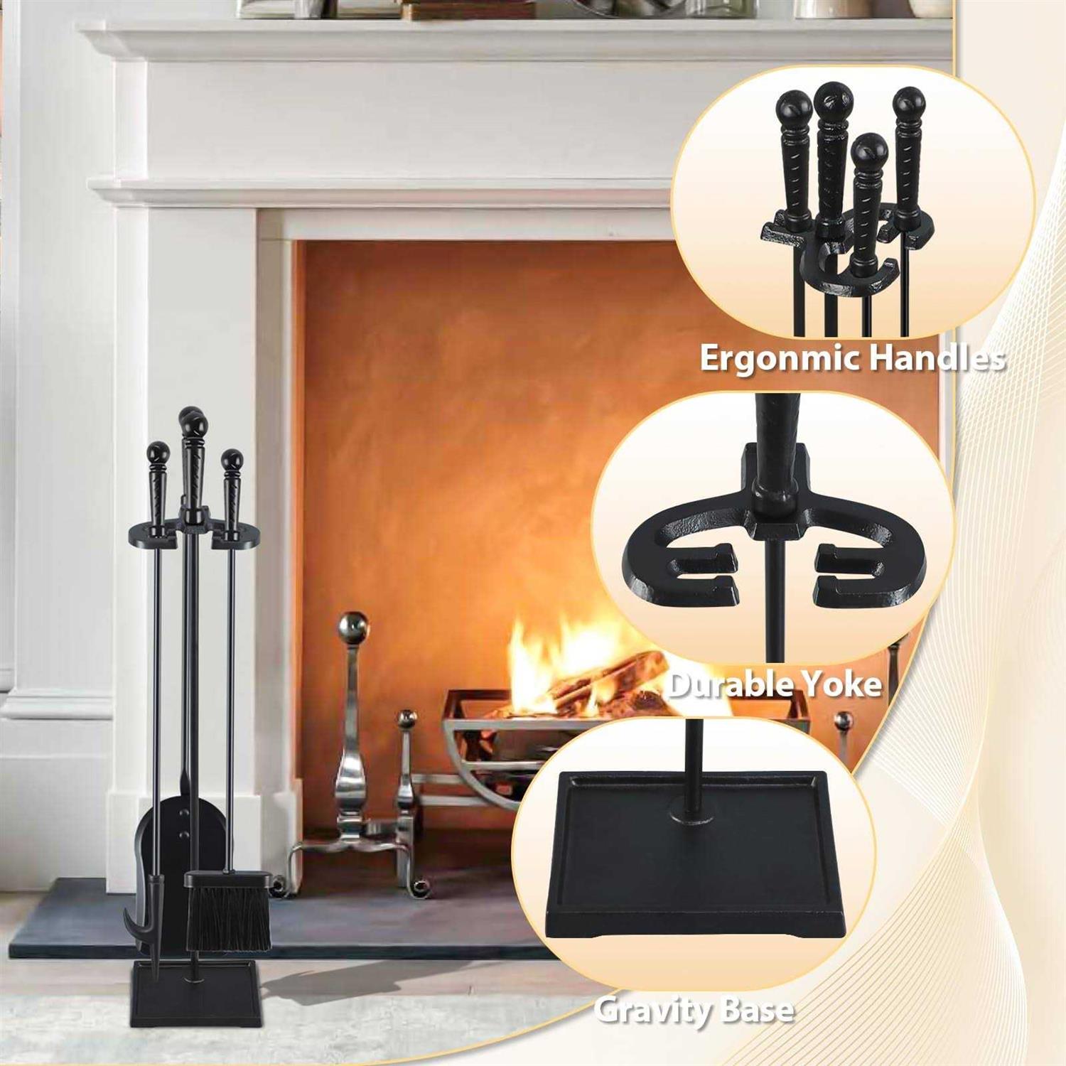 Feed Garden Fireplace Tools Set 27 Inch Modern Outdoor Wrought Iron Fireplace Accessories Set Included Poker - Image 3