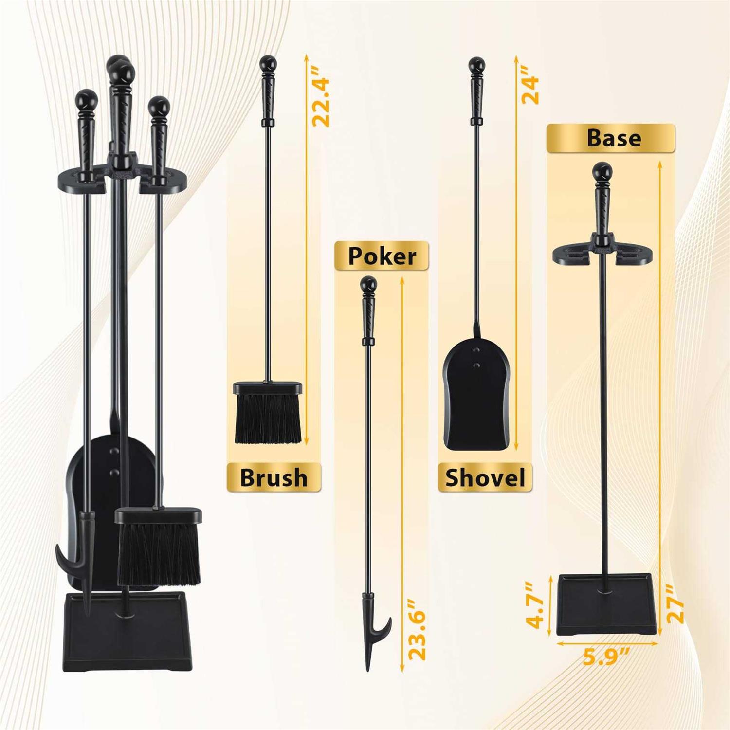 Feed Garden Fireplace Tools Set 27 Inch Modern Outdoor Wrought Iron Fireplace Accessories Set Included Poker - Image 4