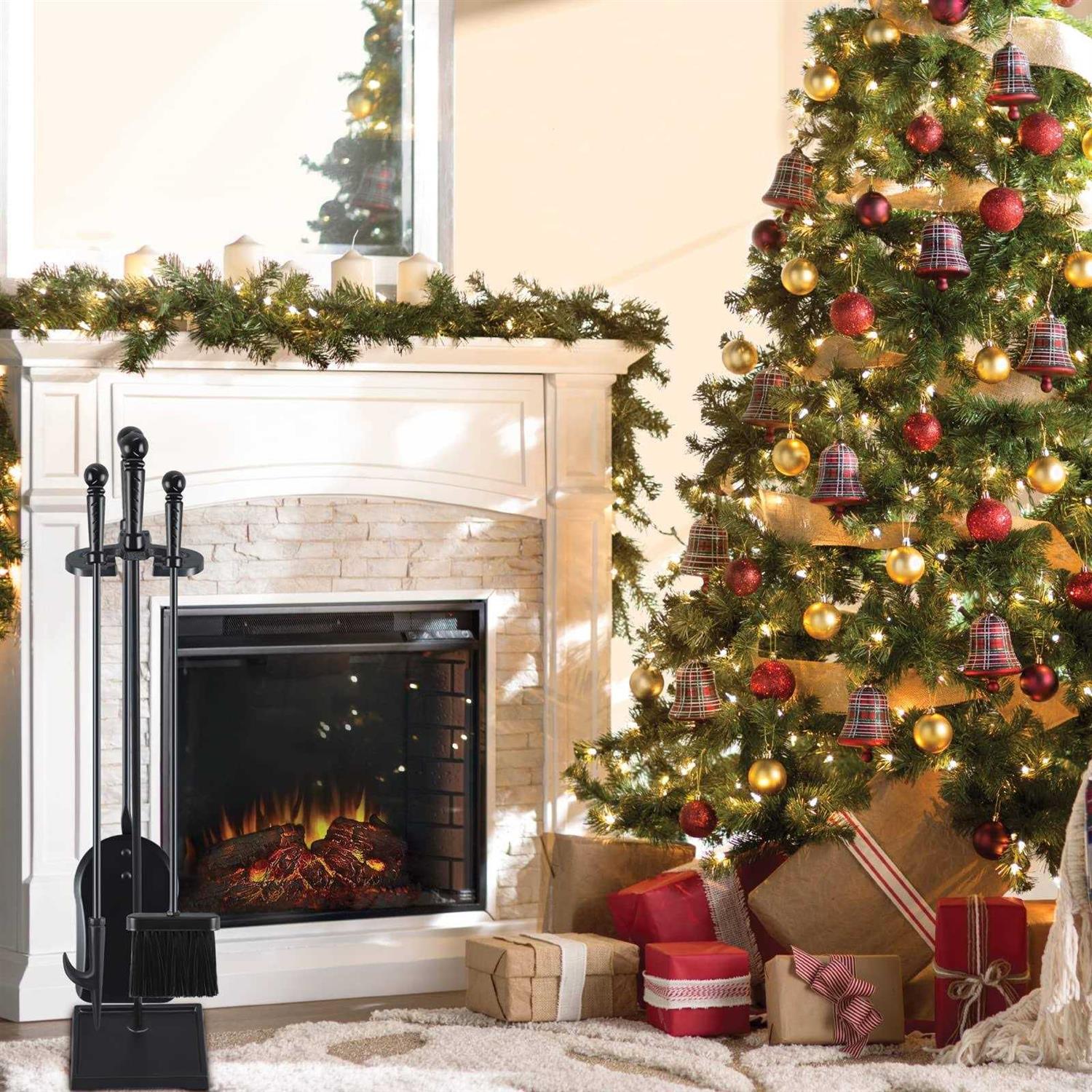 Feed Garden Fireplace Tools Set 27 Inch Modern Outdoor Wrought Iron Fireplace Accessories Set Included Poker - Image 5