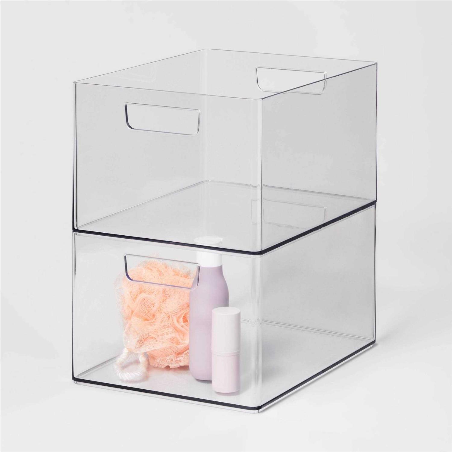 Brightroom Bathroom Organizer Bin with Handles Clear - Image 3