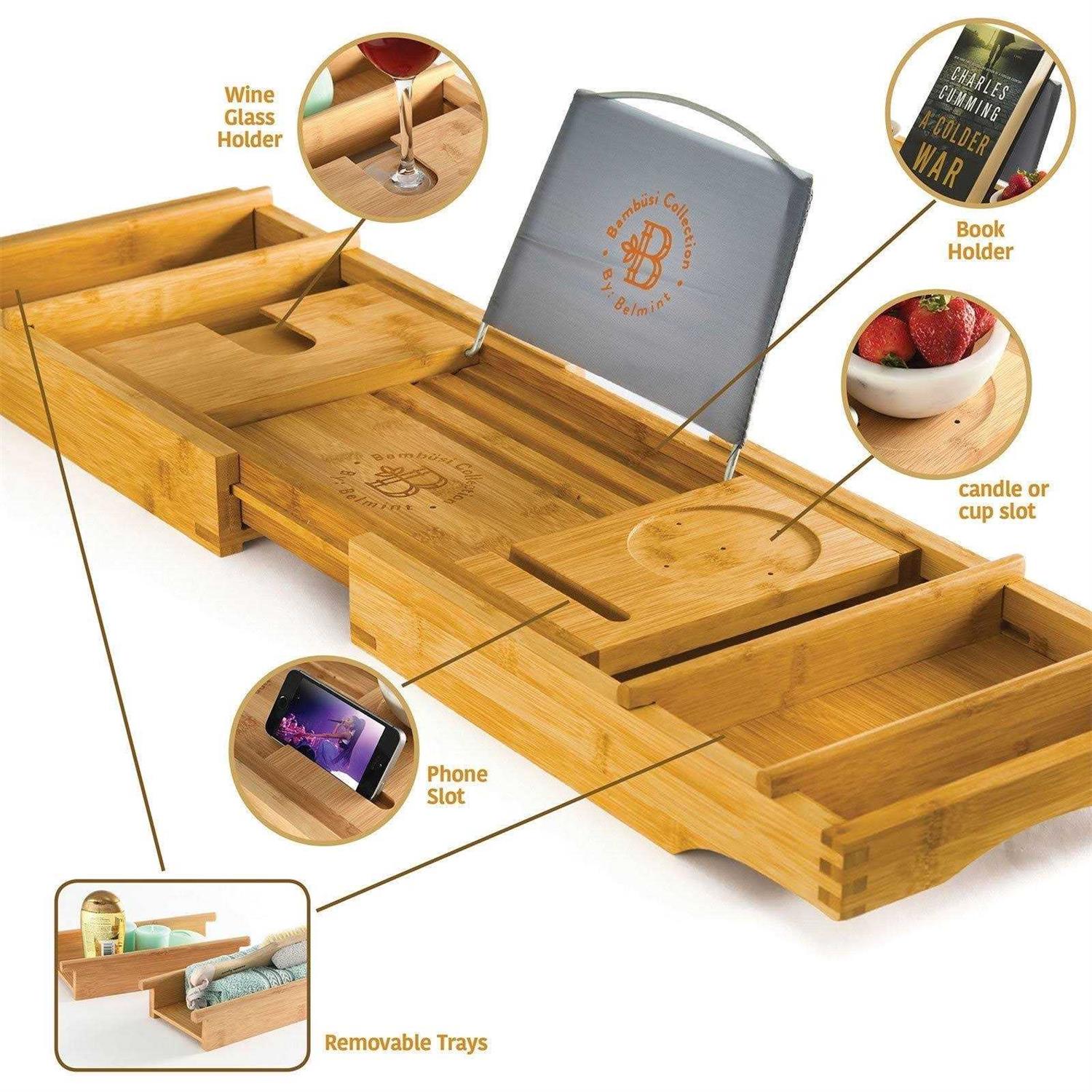 Bambusi Luxury Bamboo Bathtub Caddy Tray - Image 5