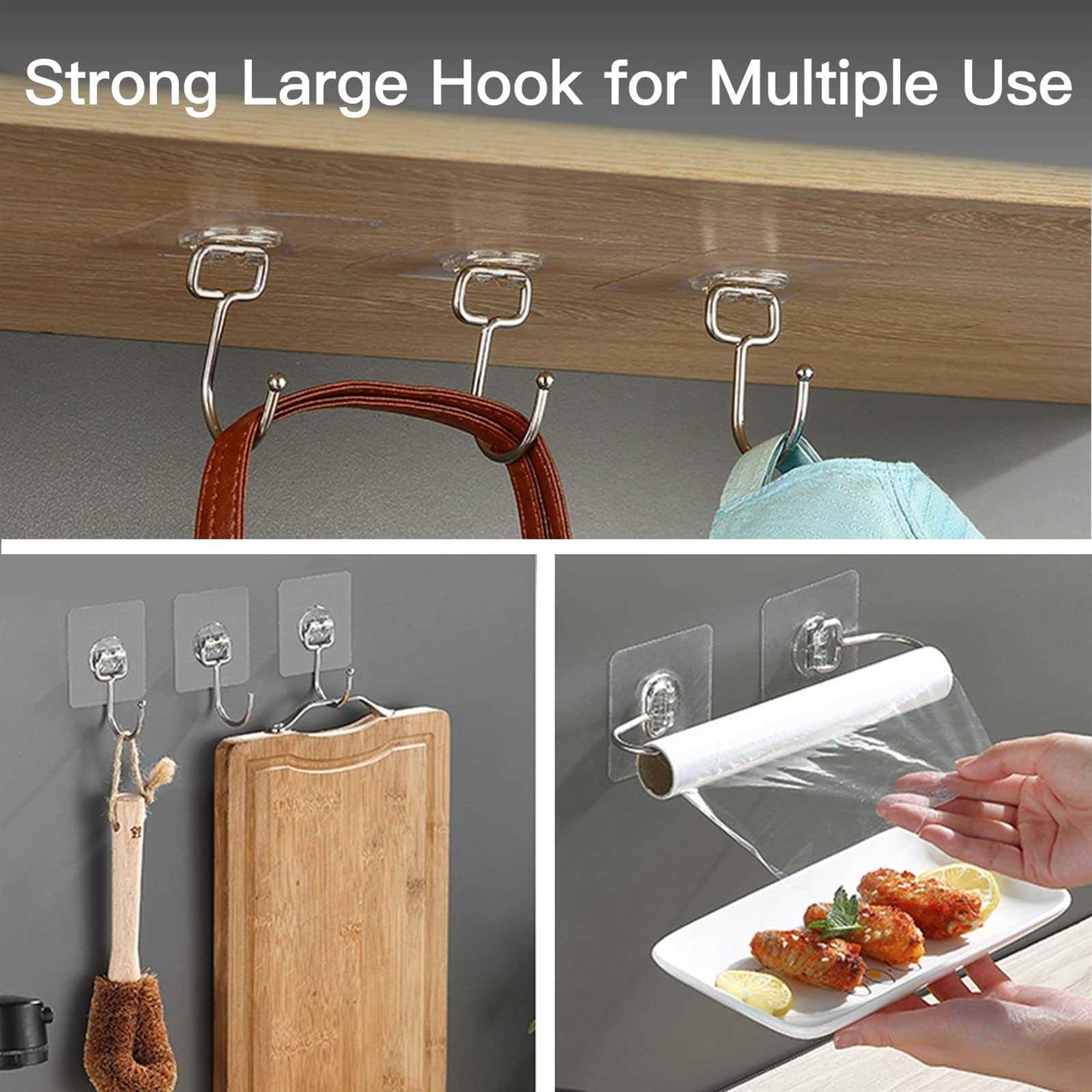 Large Hooks for Hanging Heavy-Duty 44Ib 10 Packs, Wall Hangers without Nails Self-Adhesive Traceless Clear and Removable - Image 5
