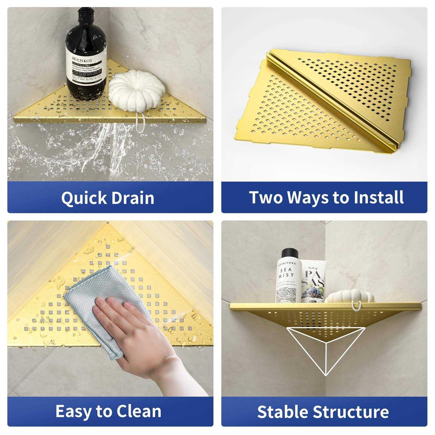 Bernkot Corner Shower 10 304 Stainless Steel Recessed Corner Shelf Bathroom Shelf Rack for Tiled Wall - Image 3