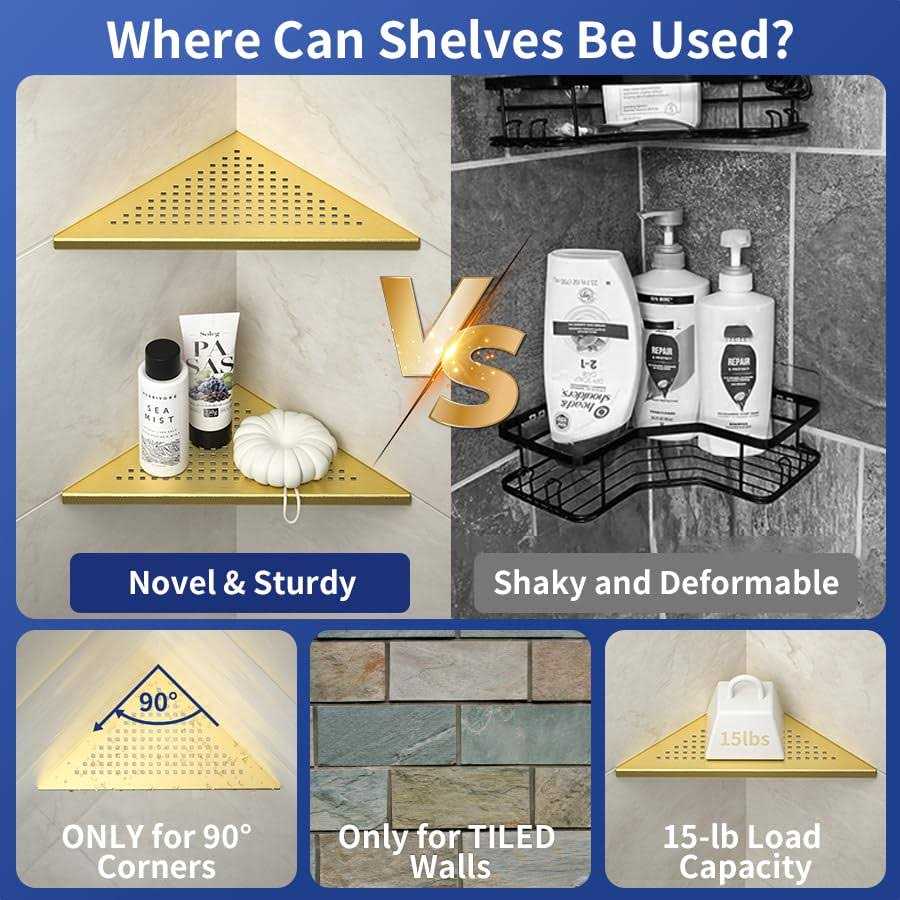 Bernkot Corner Shower 10 304 Stainless Steel Recessed Corner Shelf Bathroom Shelf Rack for Tiled Wall - Image 4