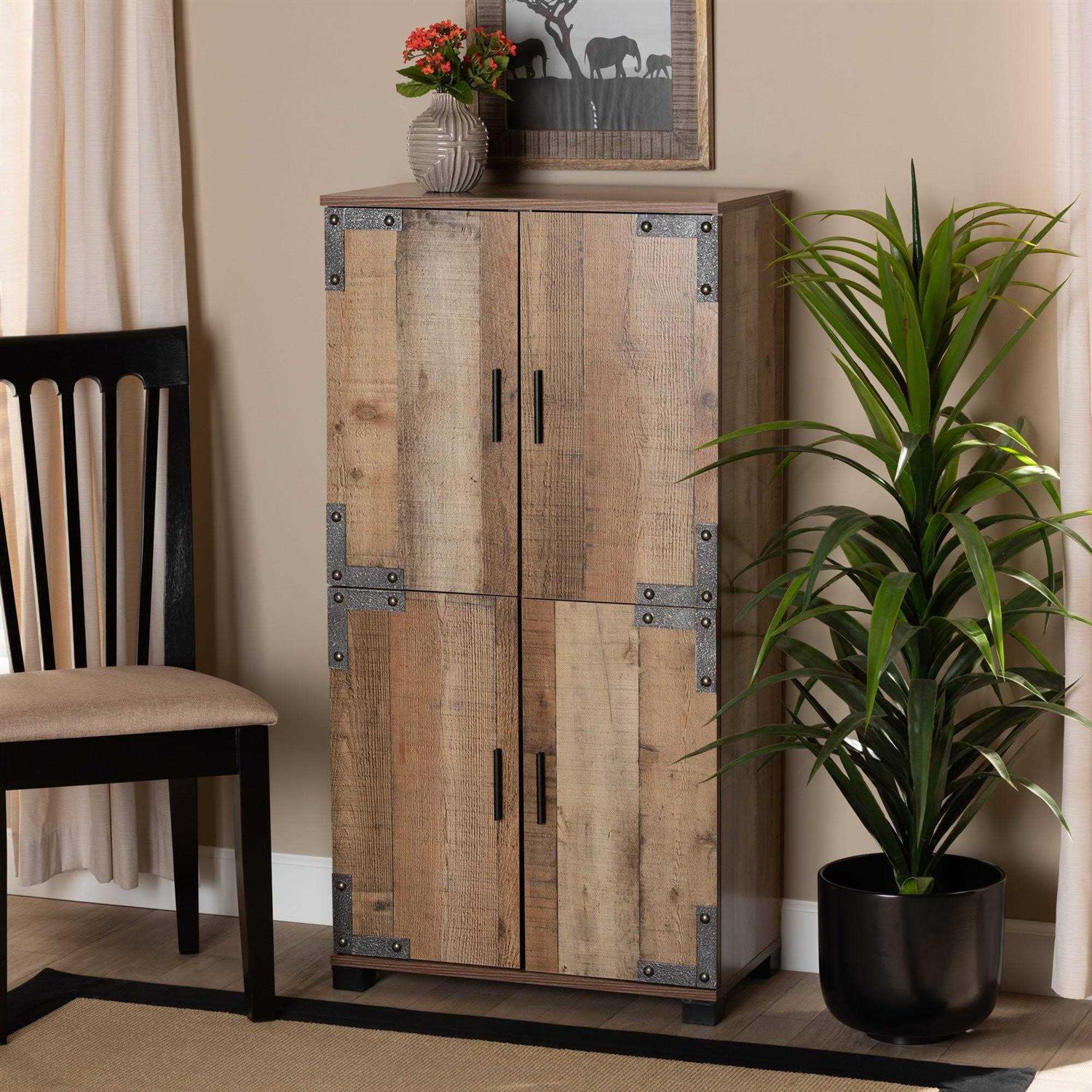 Baxton Studio Cyrille Modern Farmhouse Rustic Finished Wood Shoe Cabinet - Image 4