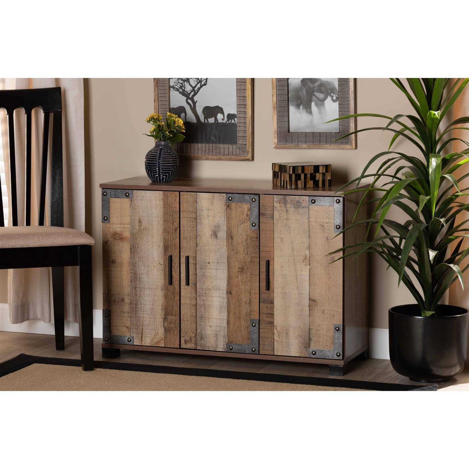 Baxton Studio Cyrille Modern Farmhouse Rustic Finished Wood Shoe Cabinet - Image 4