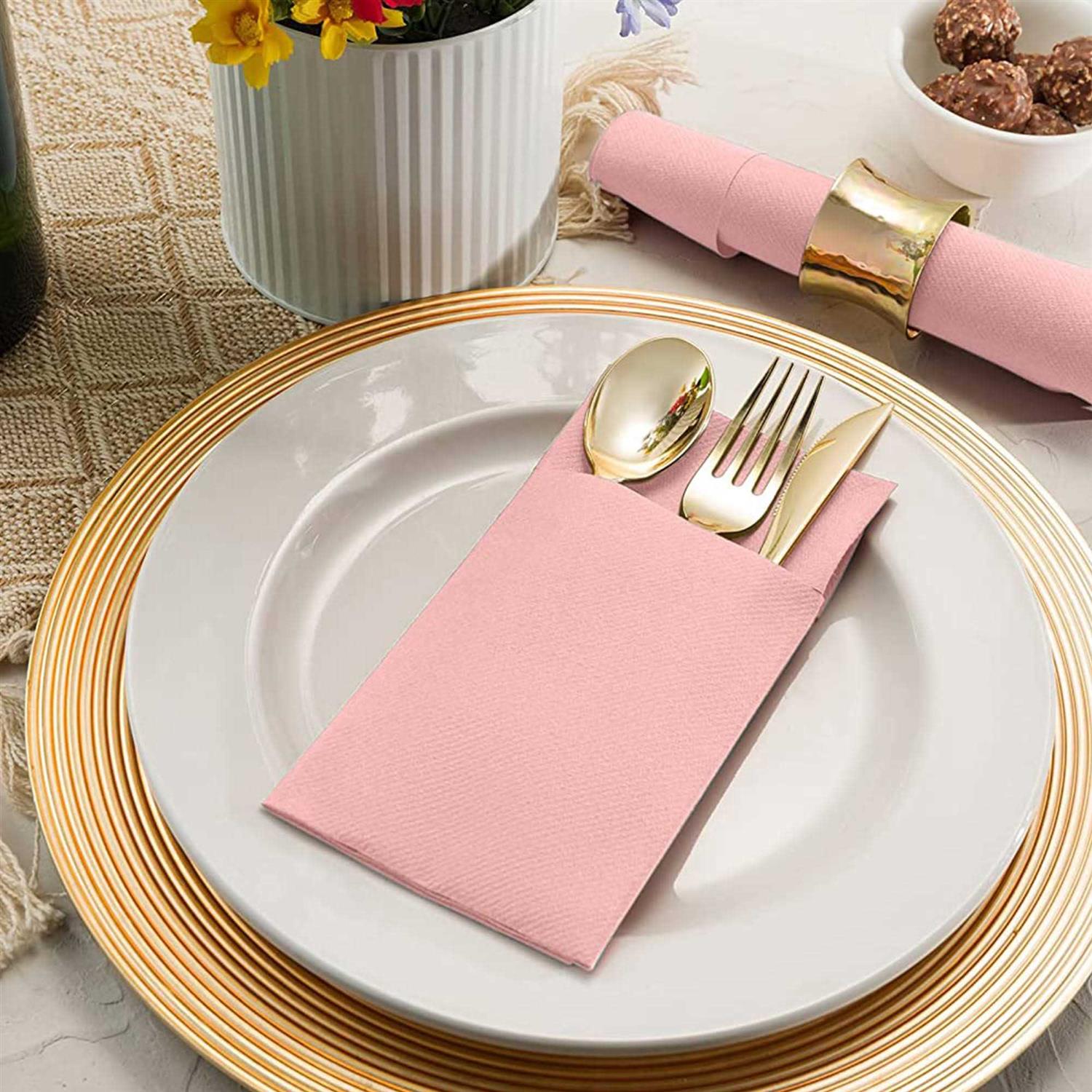 BloominGoods Disposable Linen-Feel Dinner Napkins with Built-in Flatware Pocket 50-Pack - Image 3