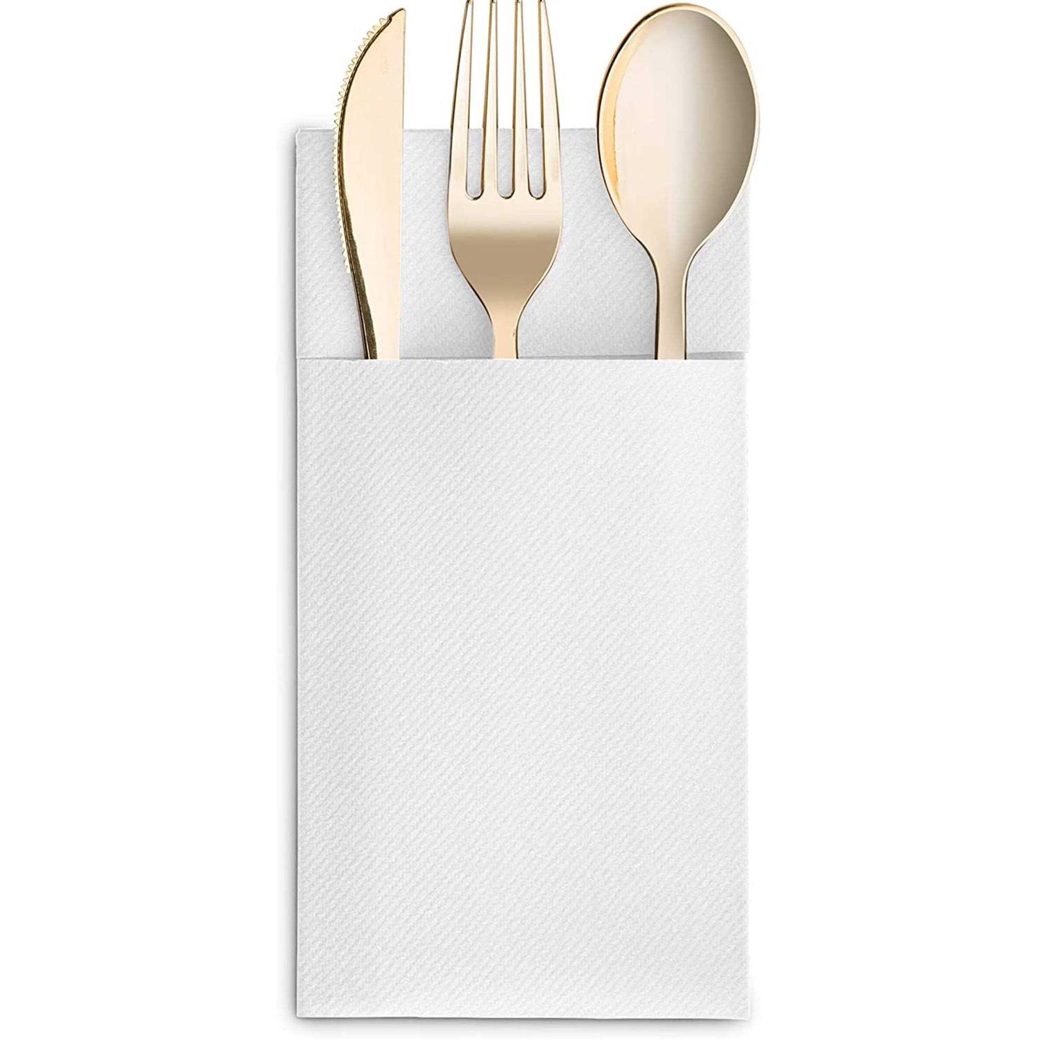 BloominGoods Disposable Linen-Feel Dinner Napkins with Built-in Flatware Pocket 50-Pack - Image 3